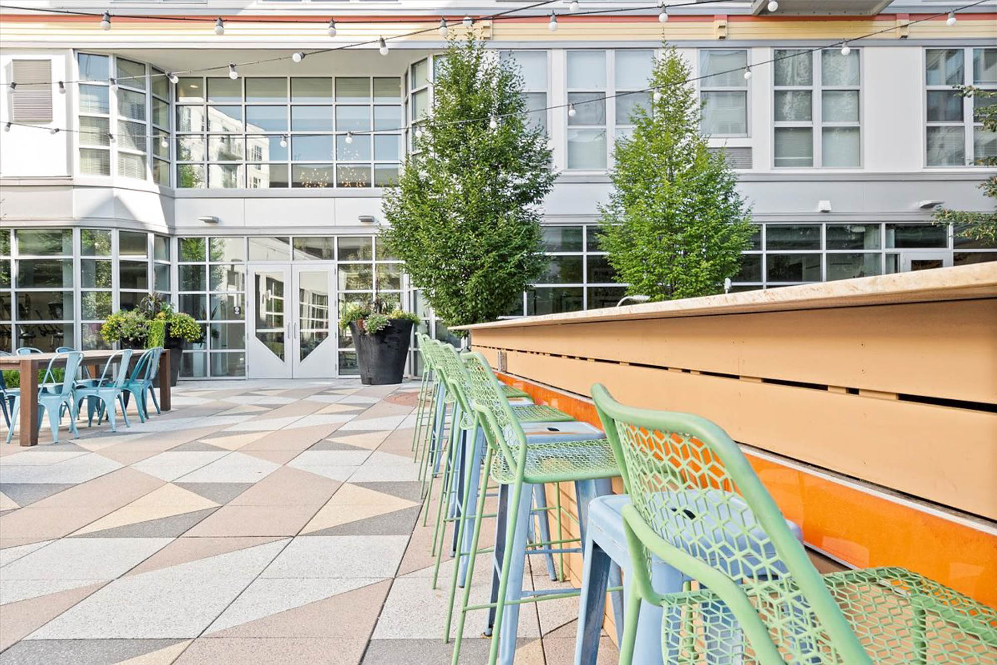 The outdoor lounge at 2626 South Side Flats apartments in Pittsburg, Pennsylvania.