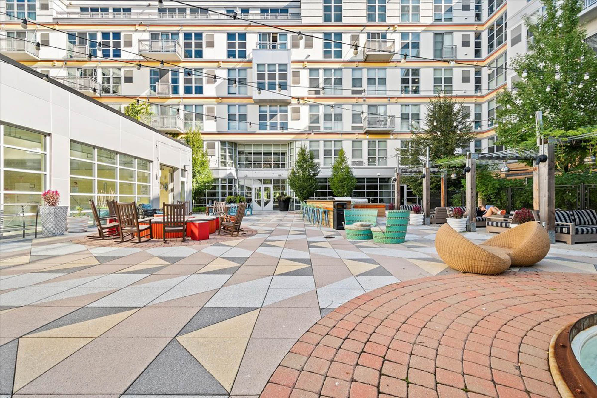 The outdoor lounge at 2626 South Side Flats apartments in Pittsburg, Pennsylvania.