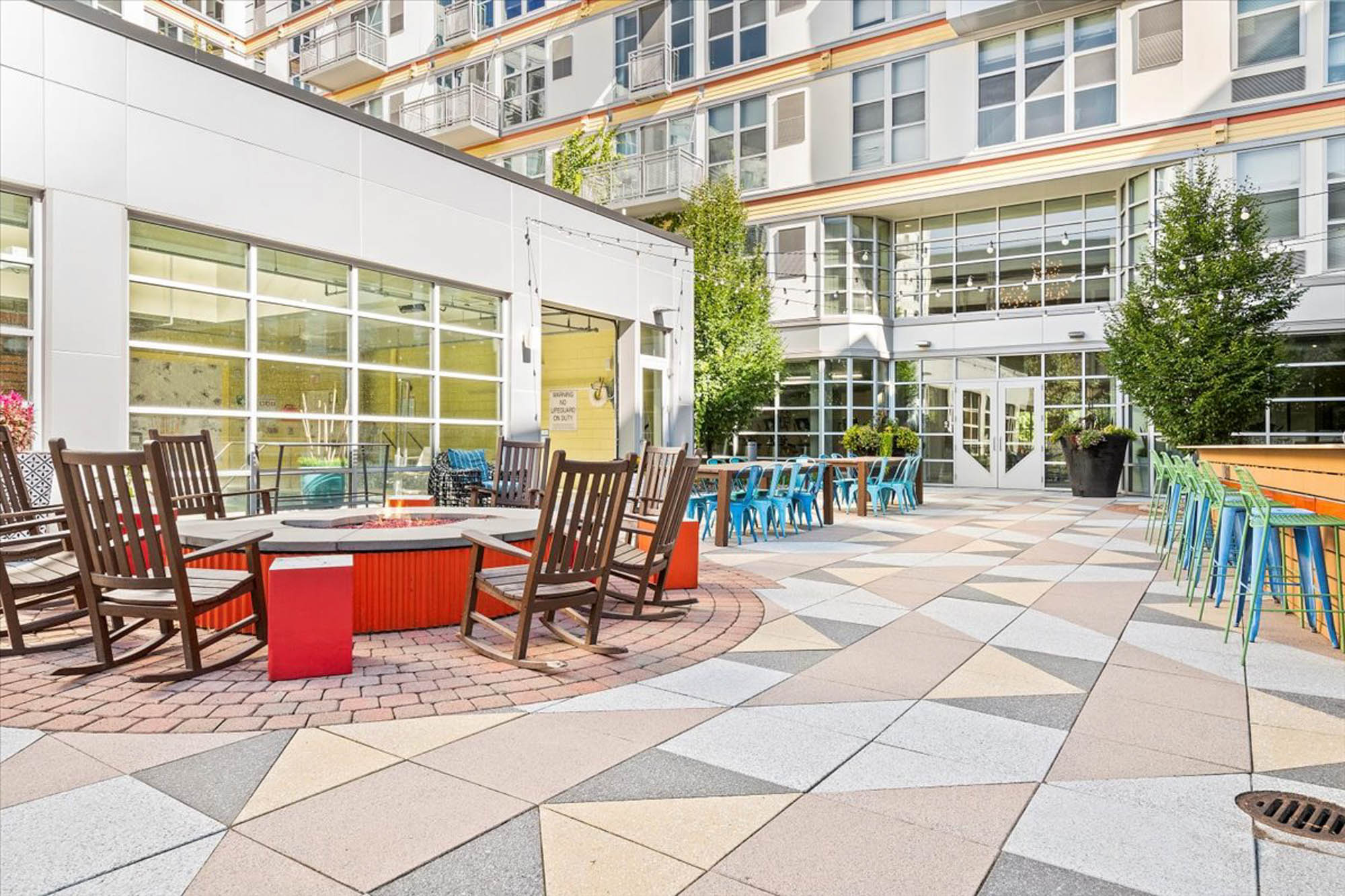 The outdoor lounge at 2626 South Side Flats apartments in Pittsburg, Pennsylvania.