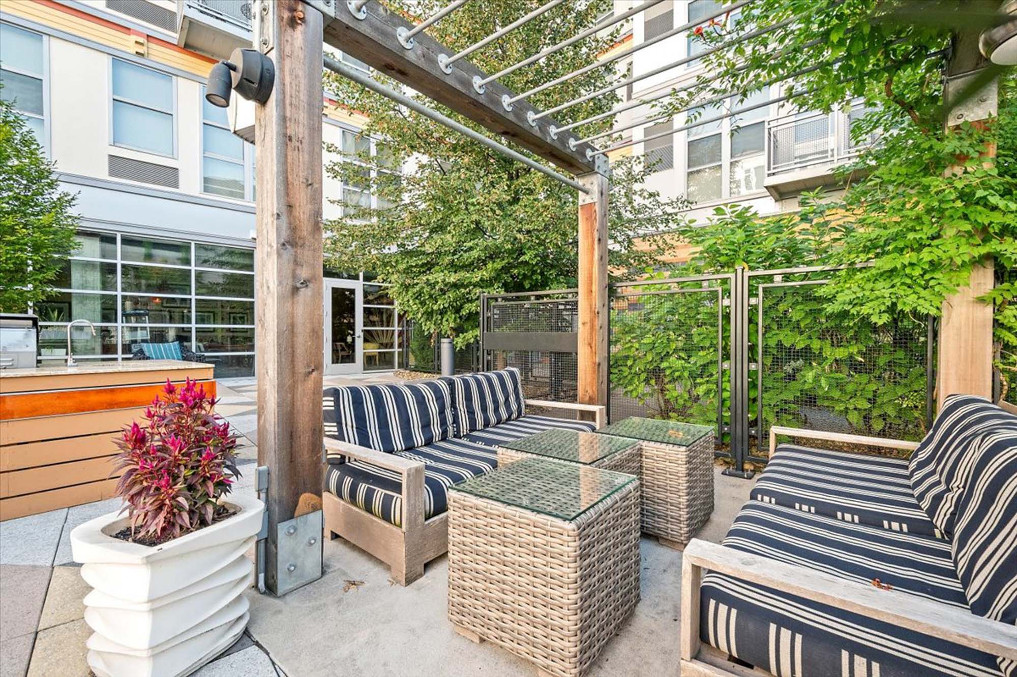 The outdoor lounge at 2626 South Side Flats apartments in Pittsburg, Pennsylvania.