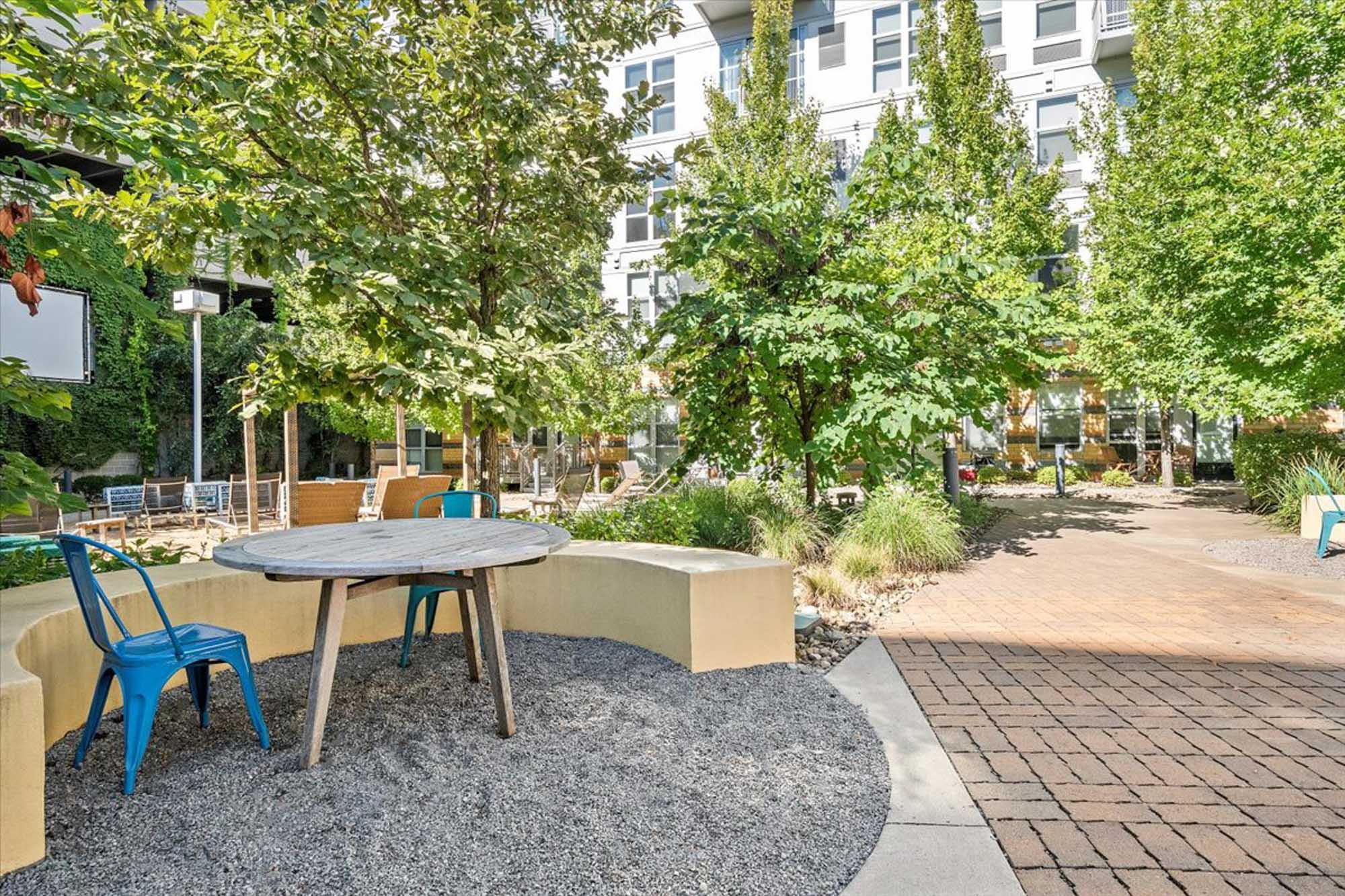 The outdoor lounge at 2626 South Side Flats apartments in Pittsburg, Pennsylvania.