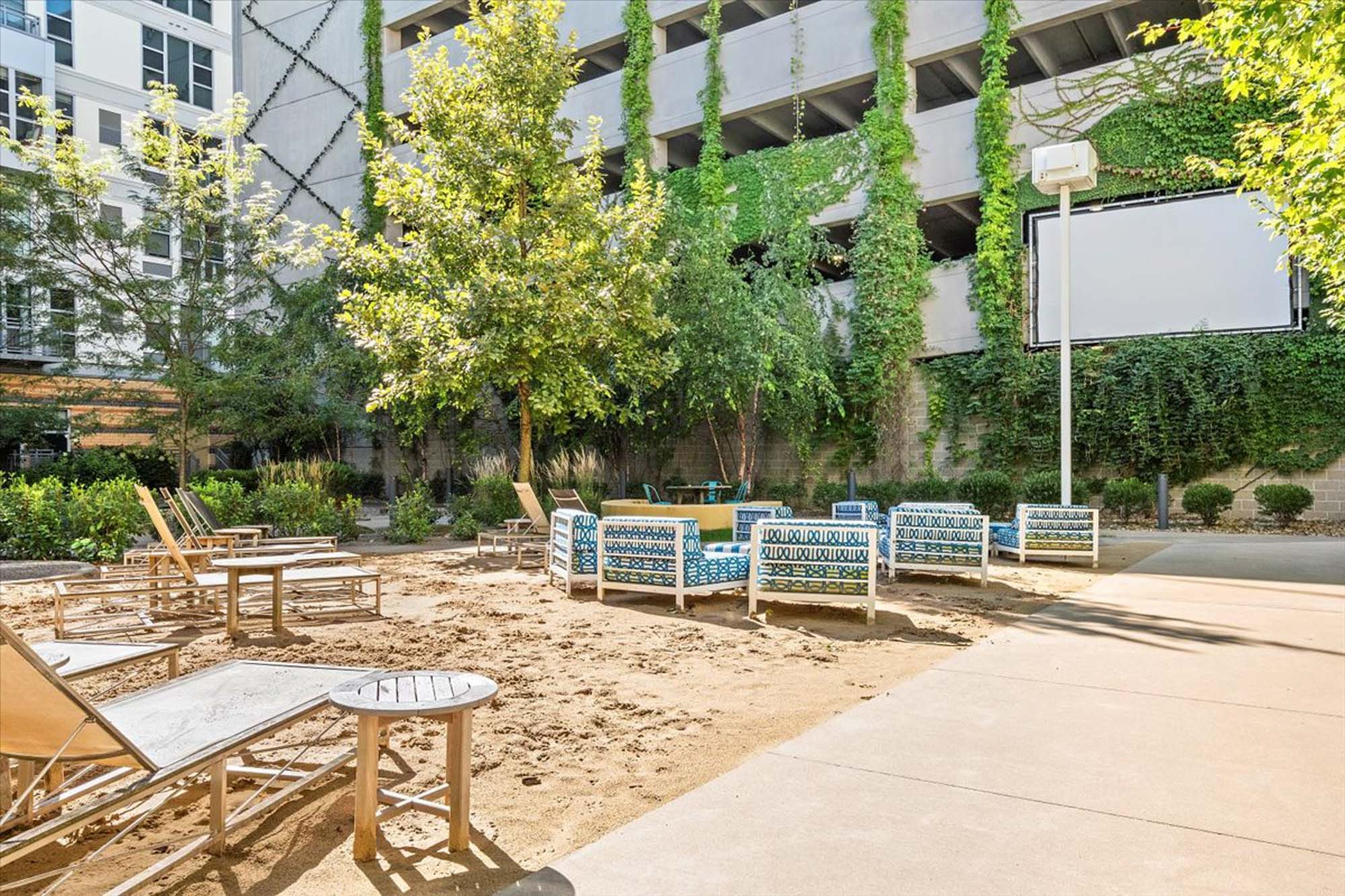 The outdoor lounge at 2626 South Side Flats apartments in Pittsburg, Pennsylvania.