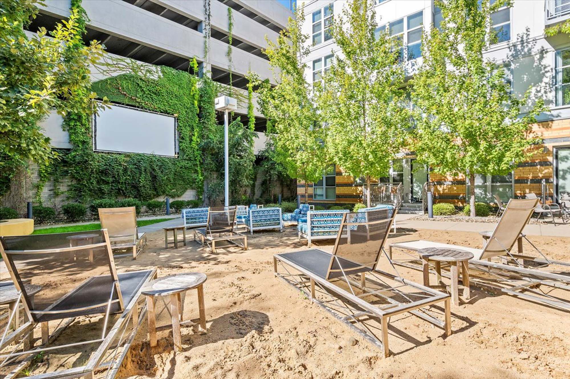 The outdoor lounge at 2626 South Side Flats apartments in Pittsburg, Pennsylvania.