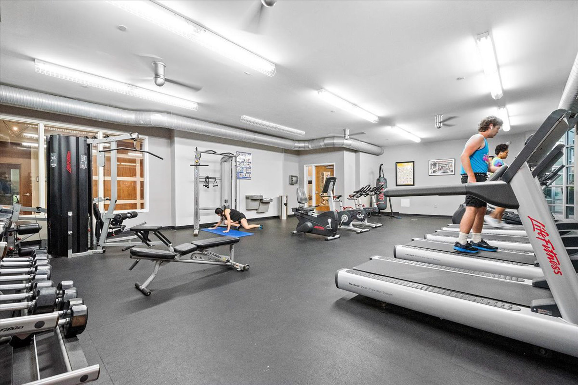 The fitness center at 2626 South Side Flats apartments in Pittsburg, Pennsylvania.