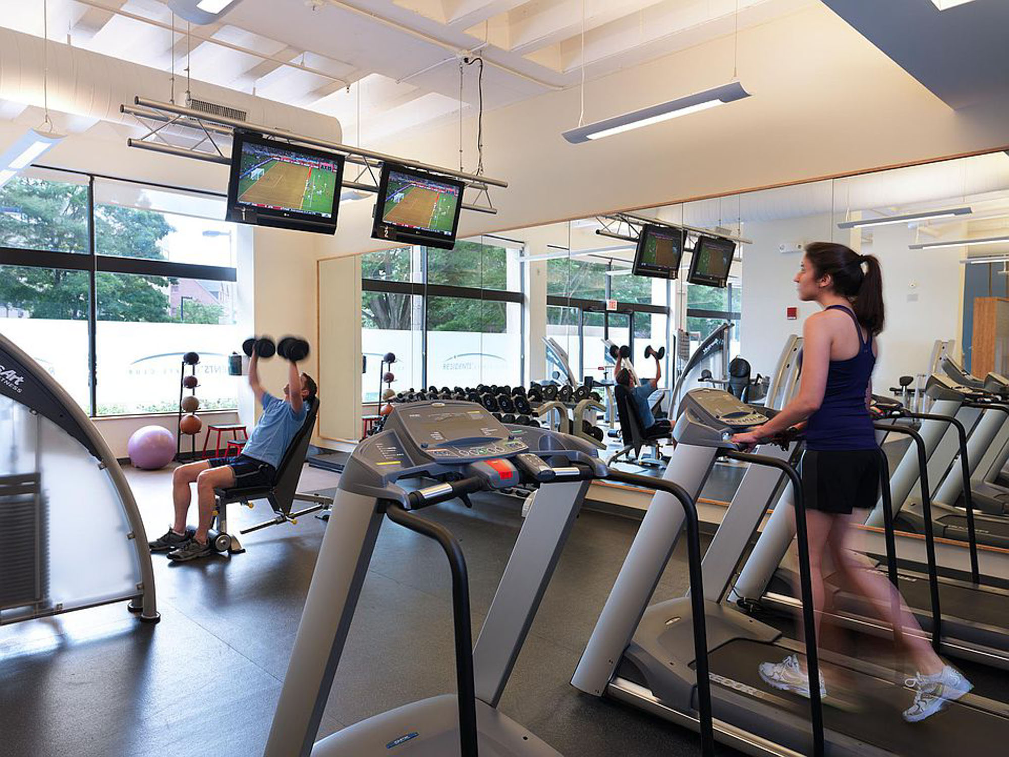 The fitness center at Church Park apartments in Boston, Massachusetts.