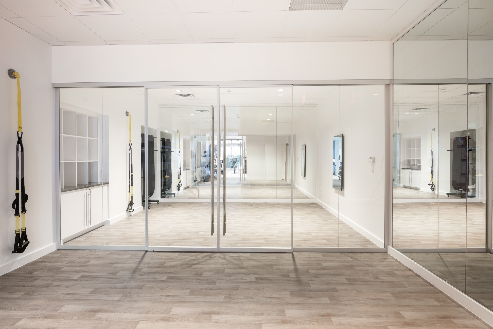 Fitness center studio space at 100 Landsdowne Street Apartments