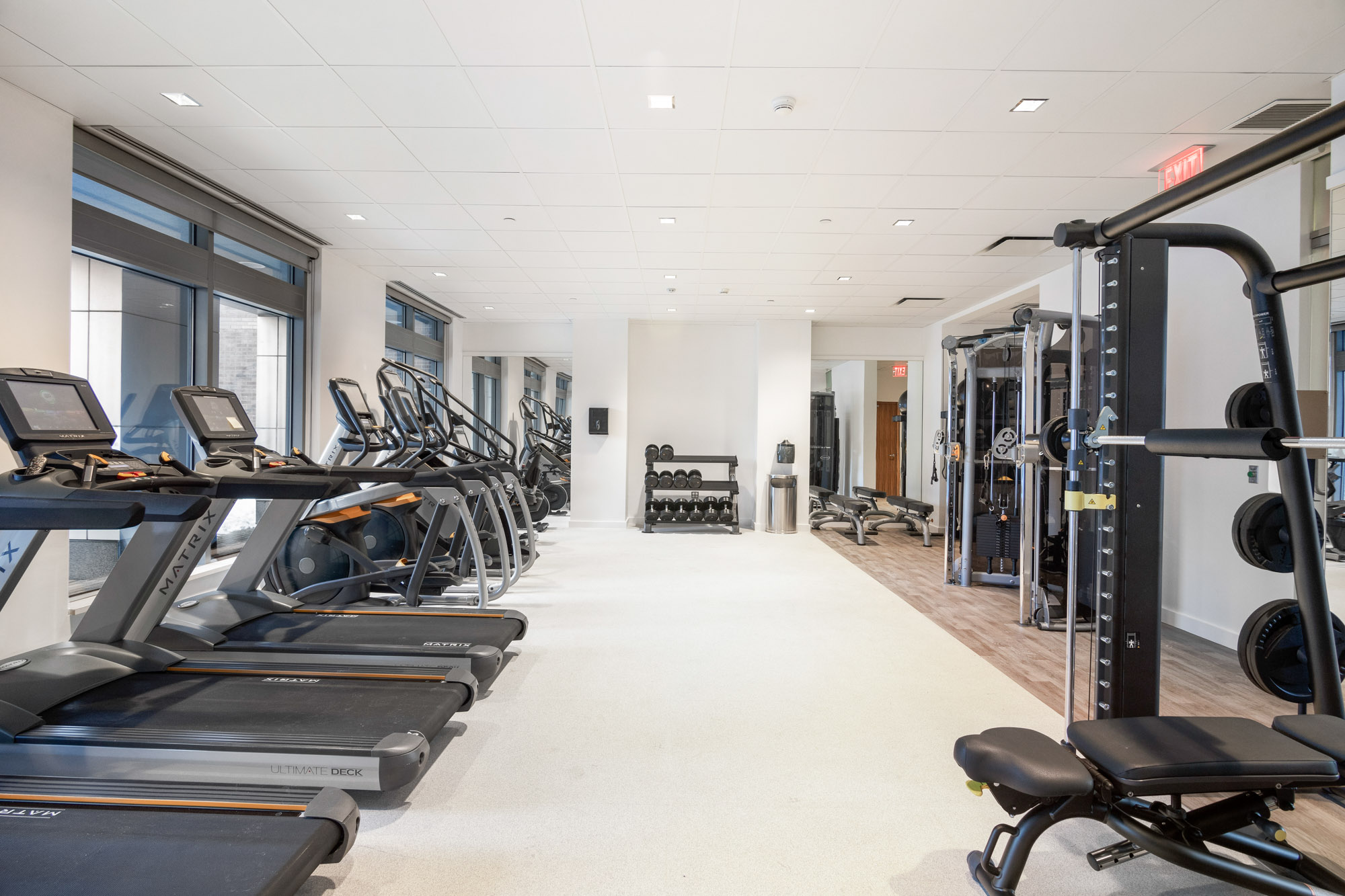 Fitness Center equipment at 100 Landsdowne Street Apartments