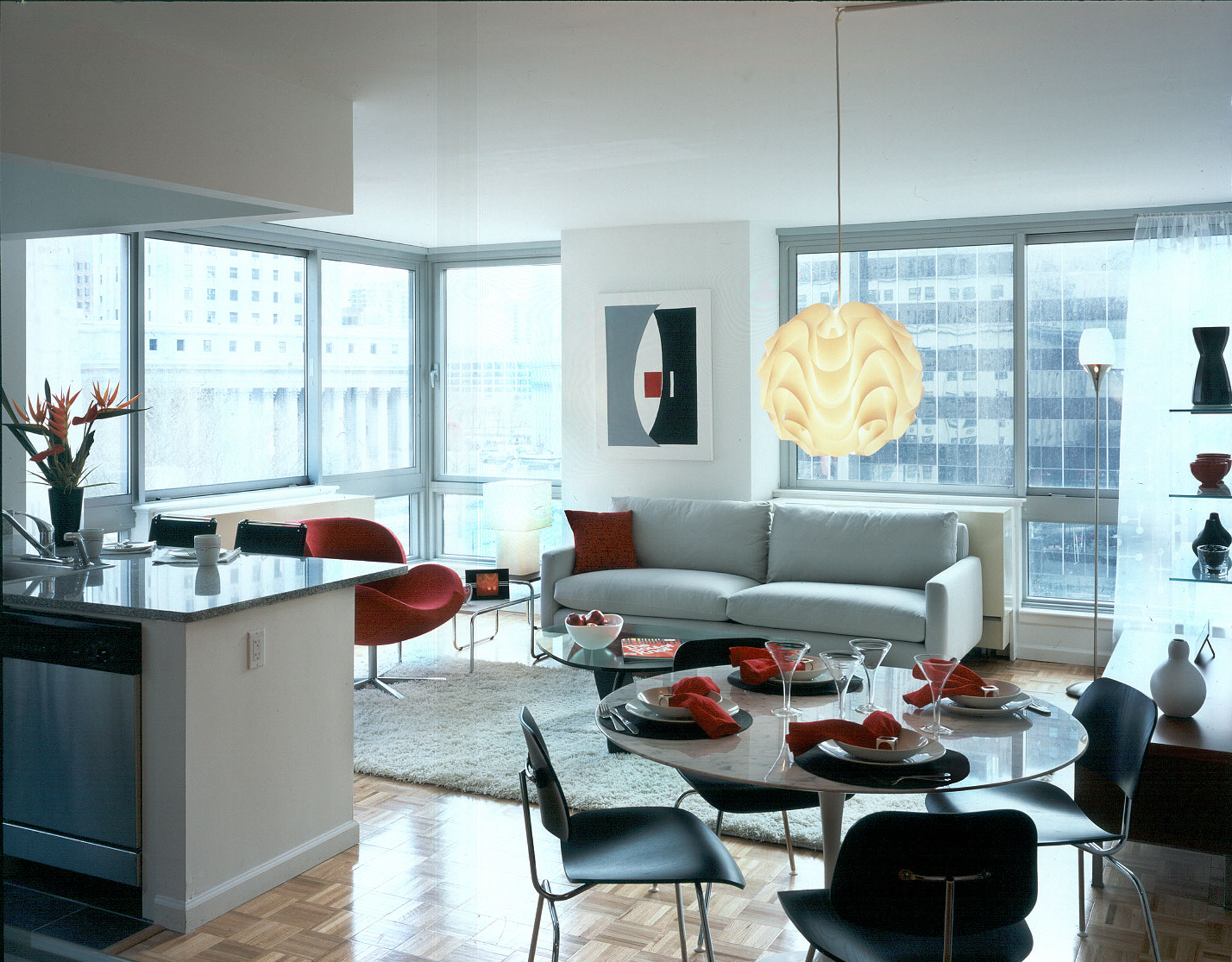 A living area in a 111 Worth apartment in New York, NY.