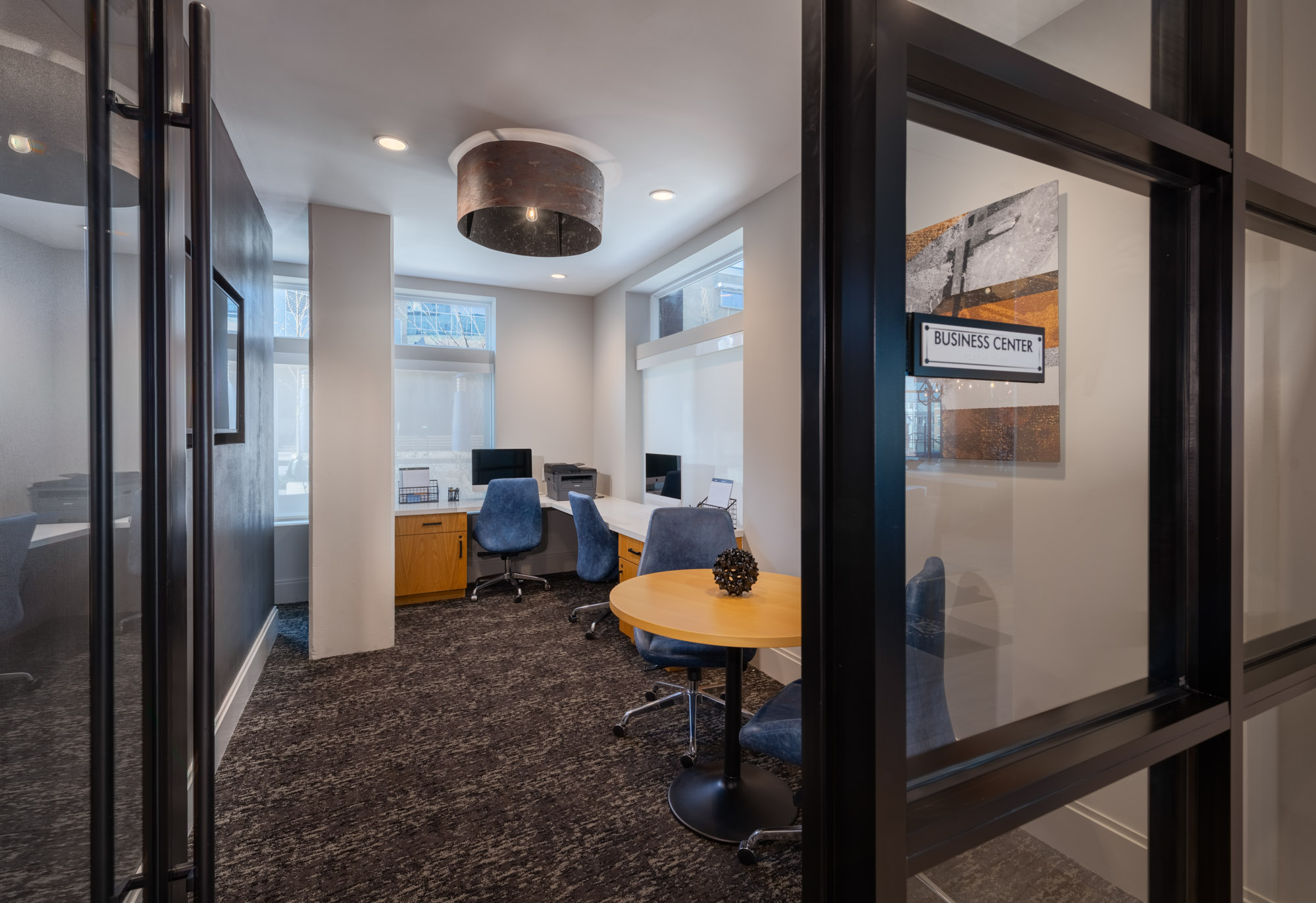 The business center at 1110 Key Federal Hill apartments in Baltimore, Maryland.