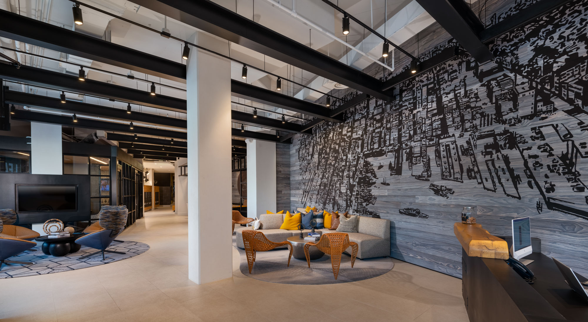 The lobby at 1110 Key Federal Hill apartments in Baltimore, Maryland.