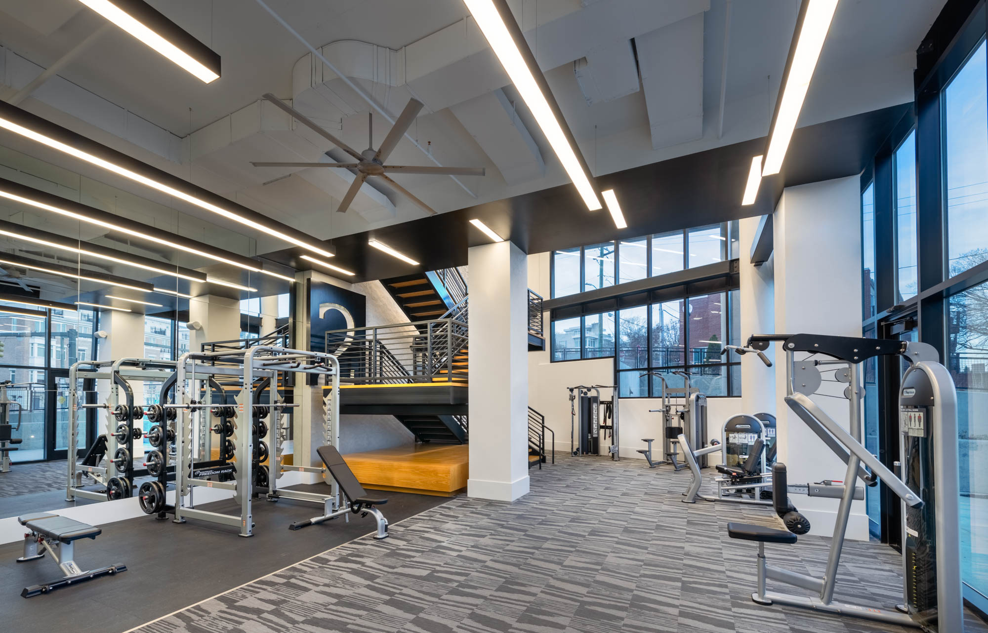 The fitness center at 1110 Key Federal Hill apartments in Baltimore, Maryland.