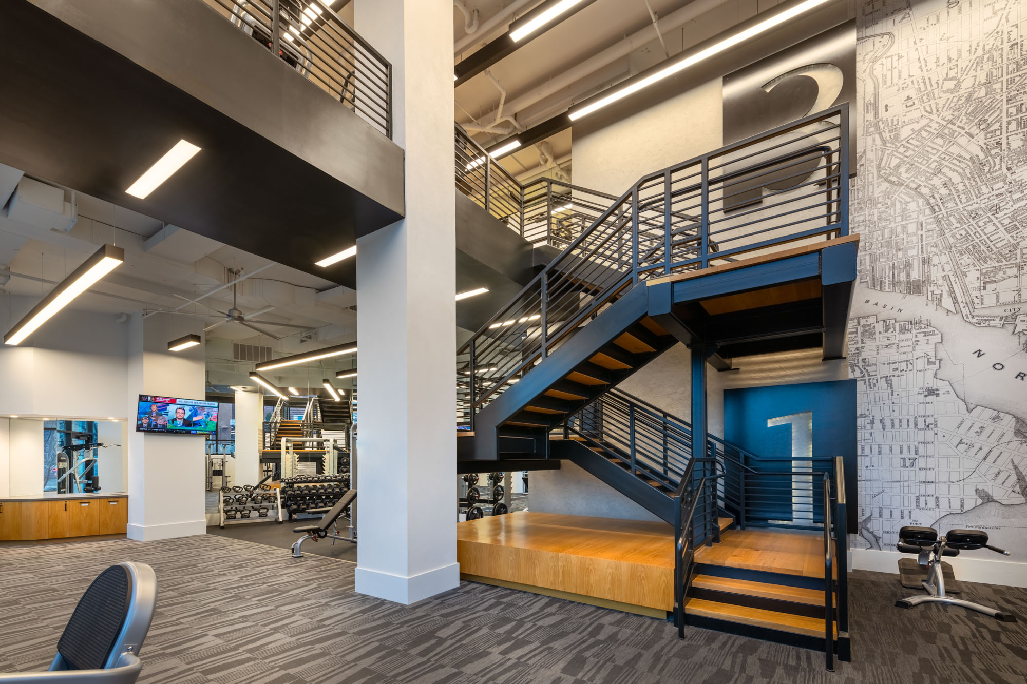 The fitness center at 1110 Key Federal Hill apartments in Baltimore, Maryland.