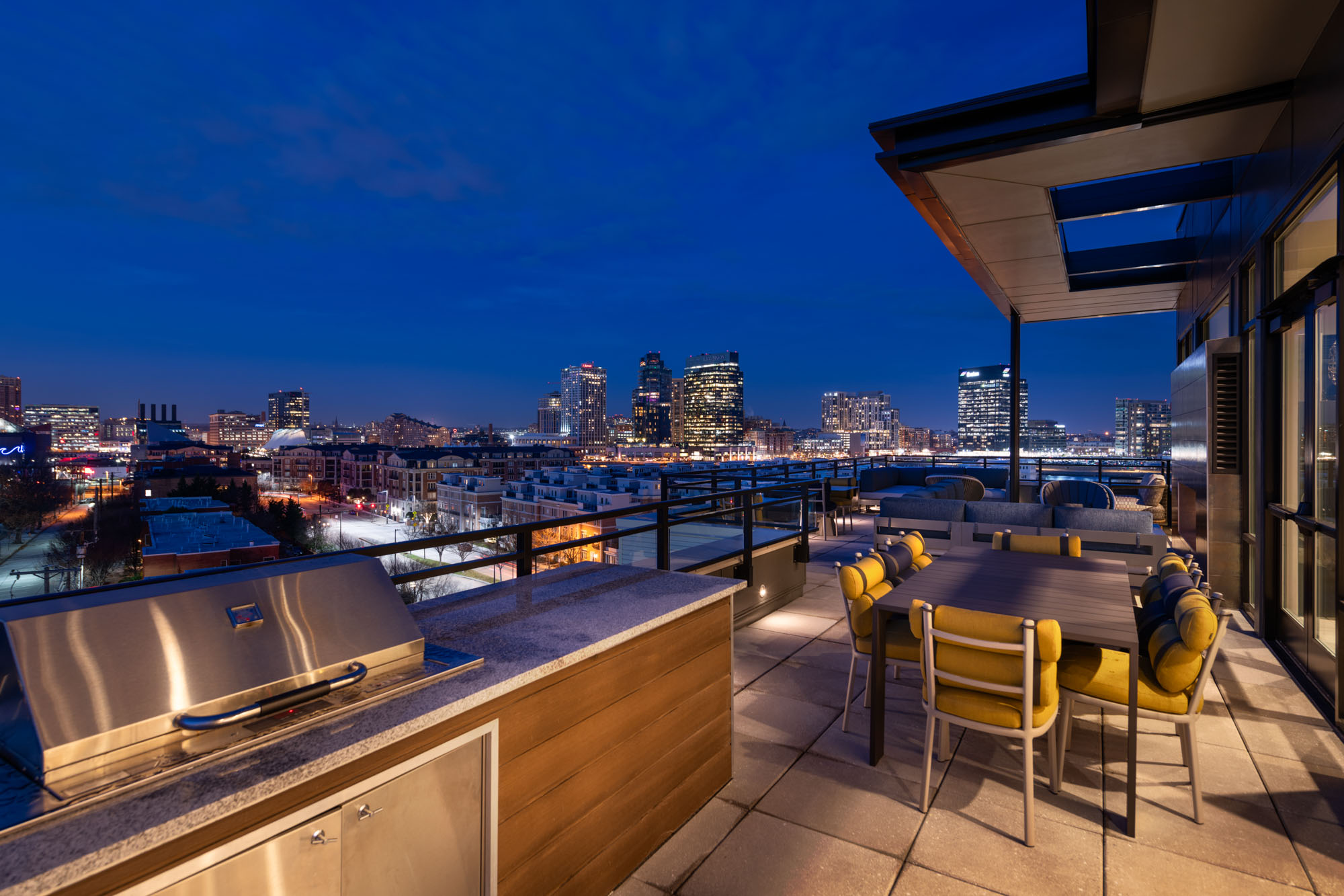 The outdoor terrace at 1110 Key Federal Hill apartments in Baltimore, Maryland.