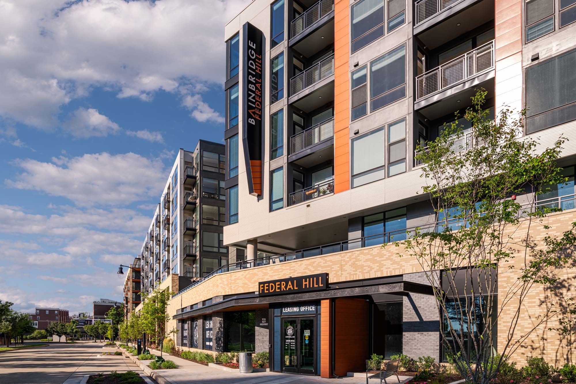 The entrance of 1110 Key Federal Hill apartments in Baltimore, Maryland.