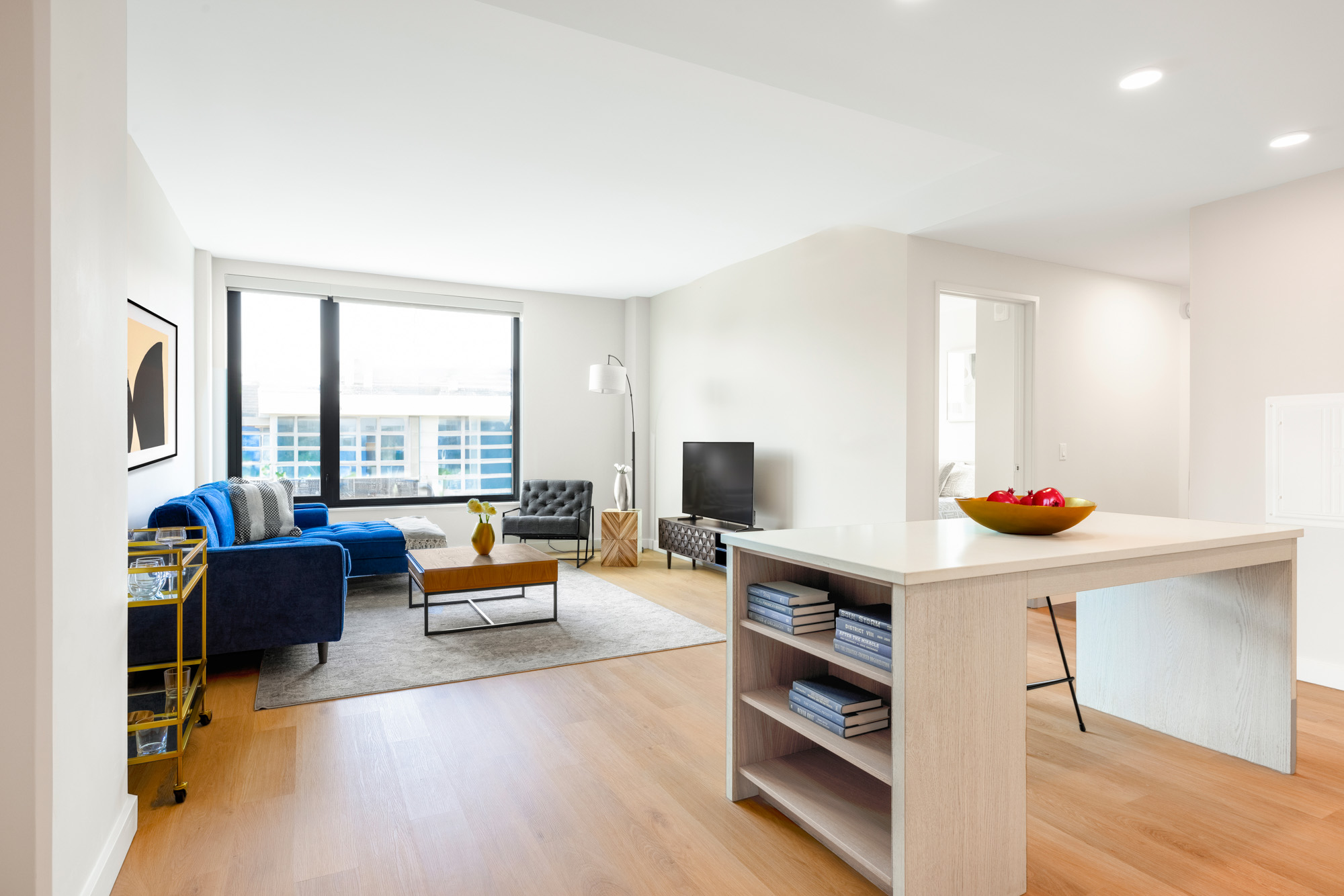 The living area in a Vela apartment in The Yards in Washington, DC.