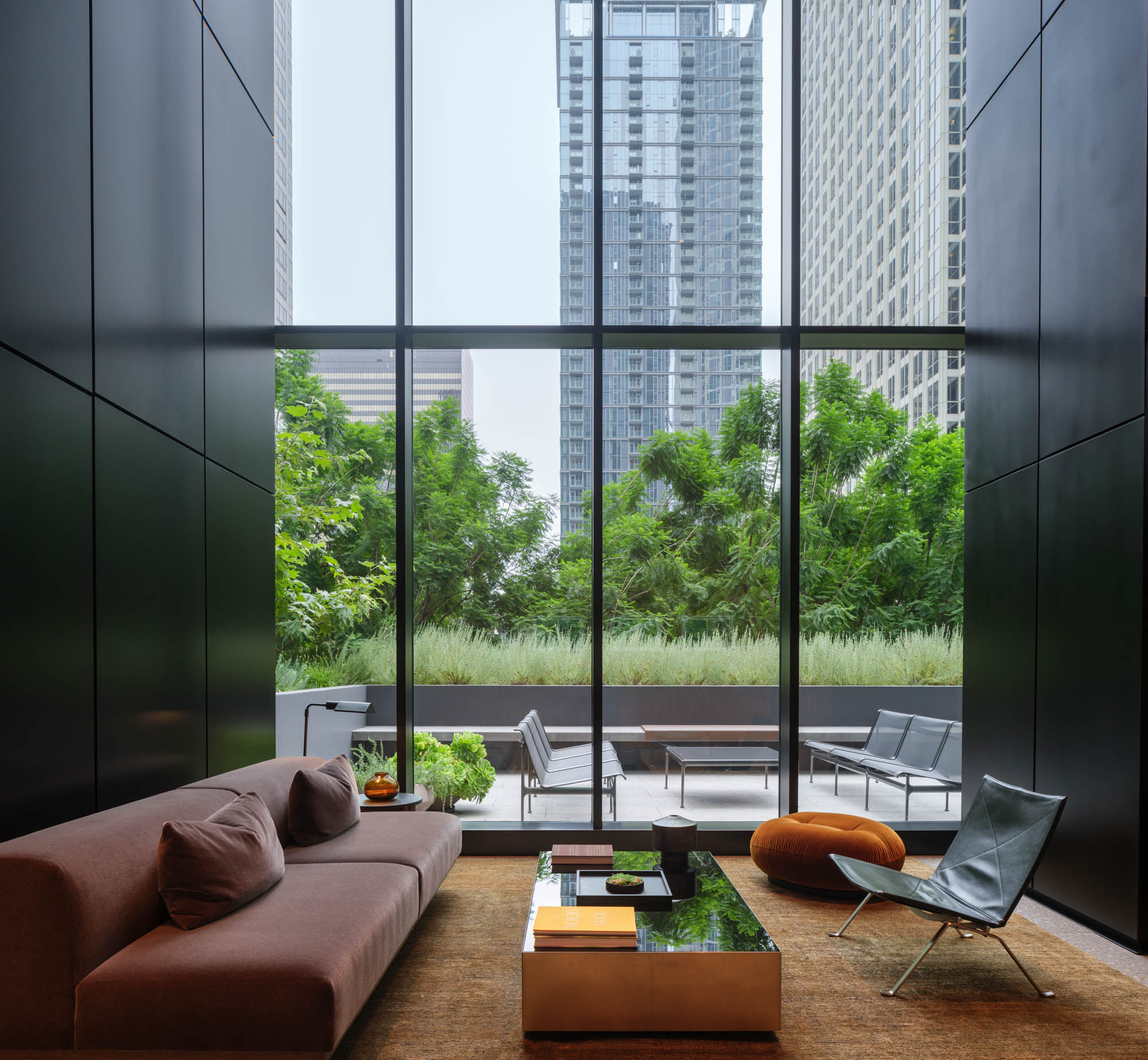 The terrace lounge at Beaudry apartments in downtown Los Angeles.