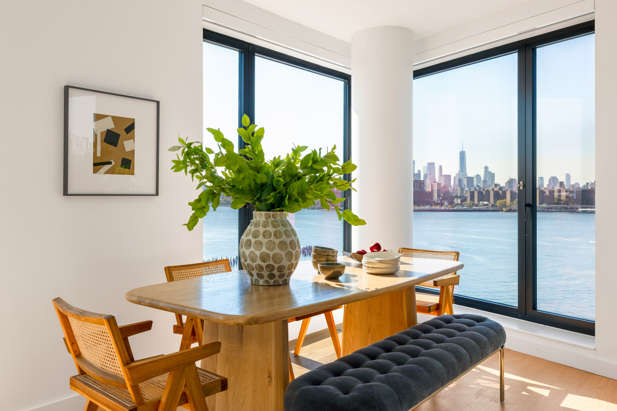 A dining area in a Eagle + West apartment in Greenpoint Landing in Brooklyn, New York.