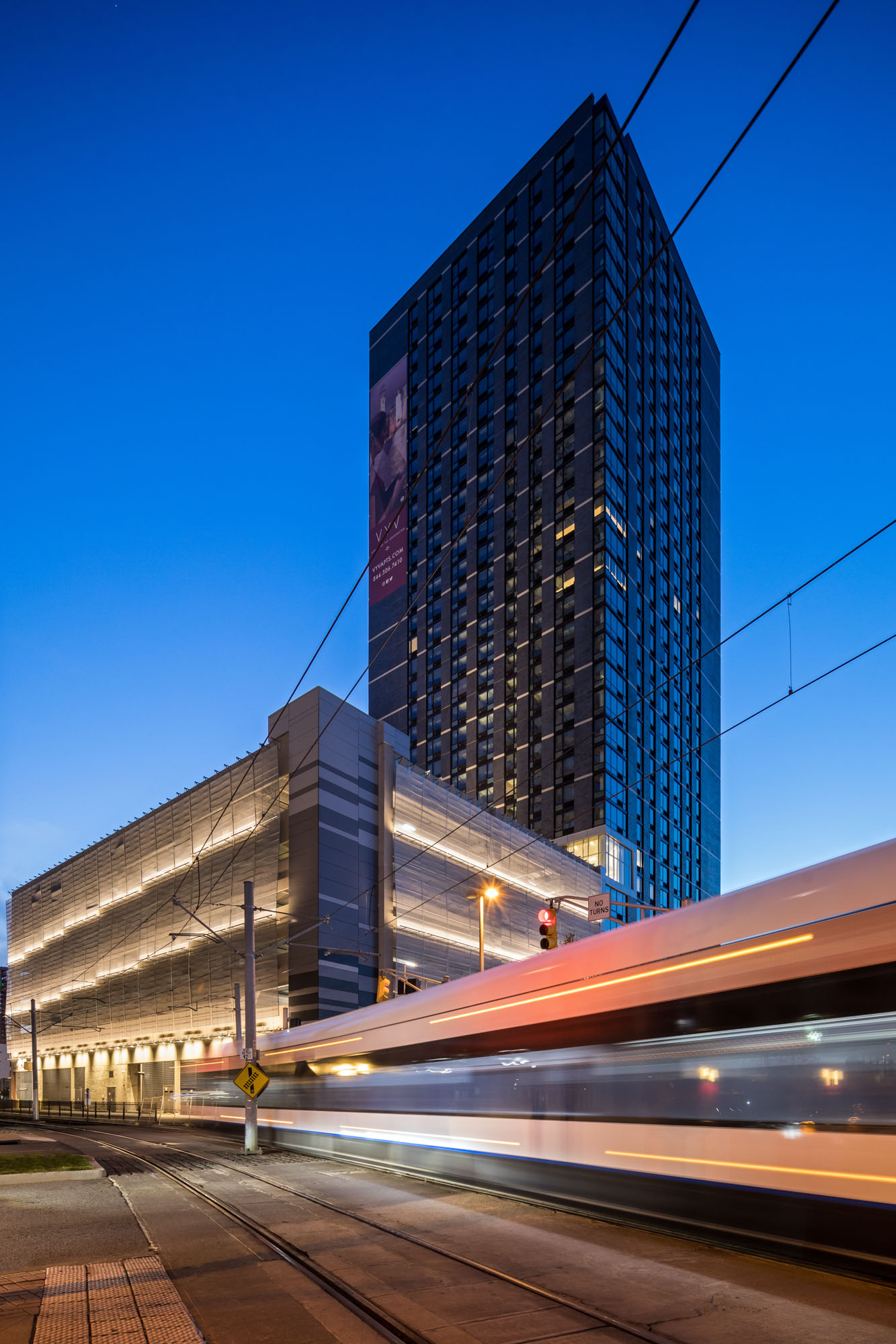 The exterior of VYV apartments in Jersey City, New Jersey.