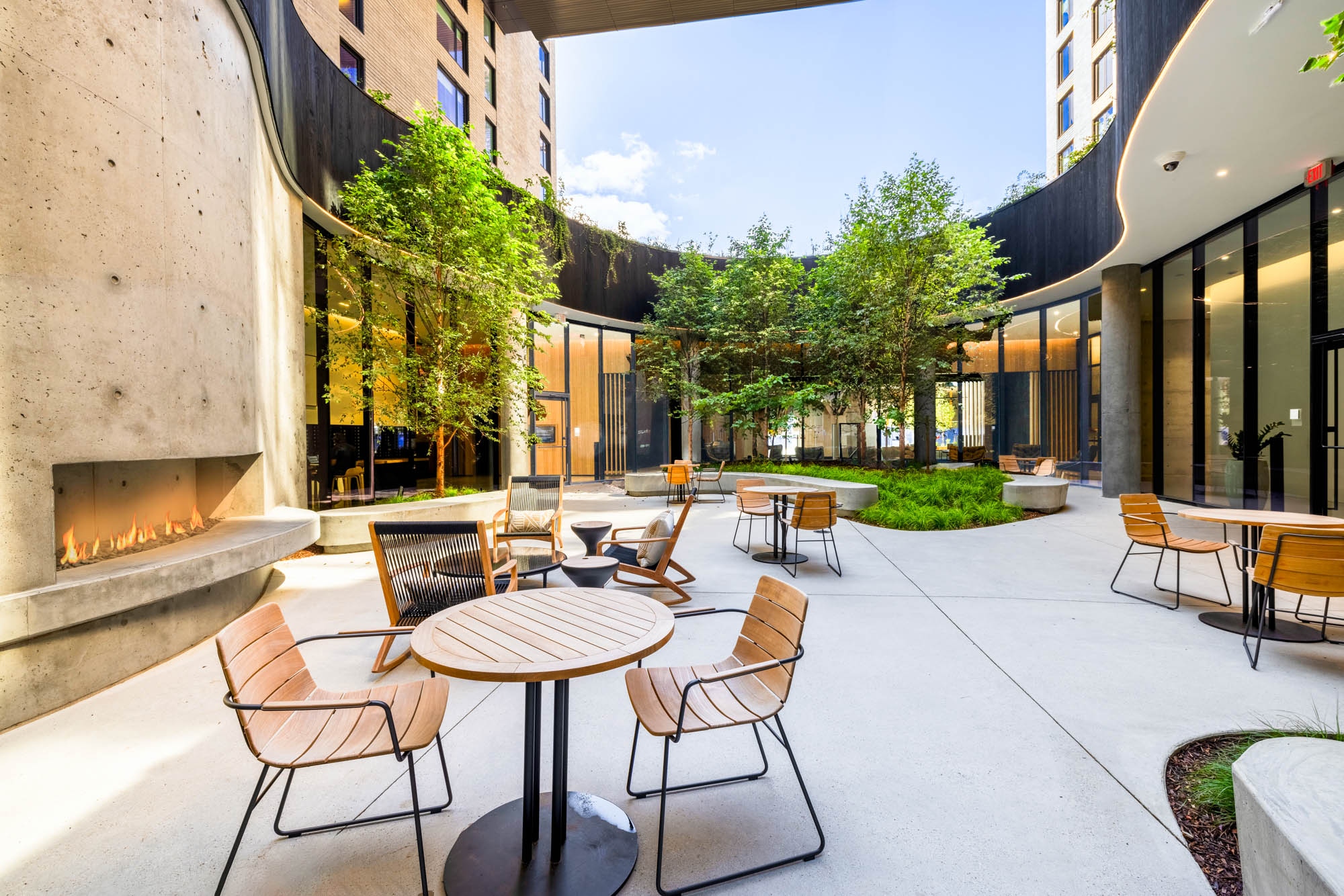 The outdoor garden at Vela apartments in The Yards in Washington, DC.