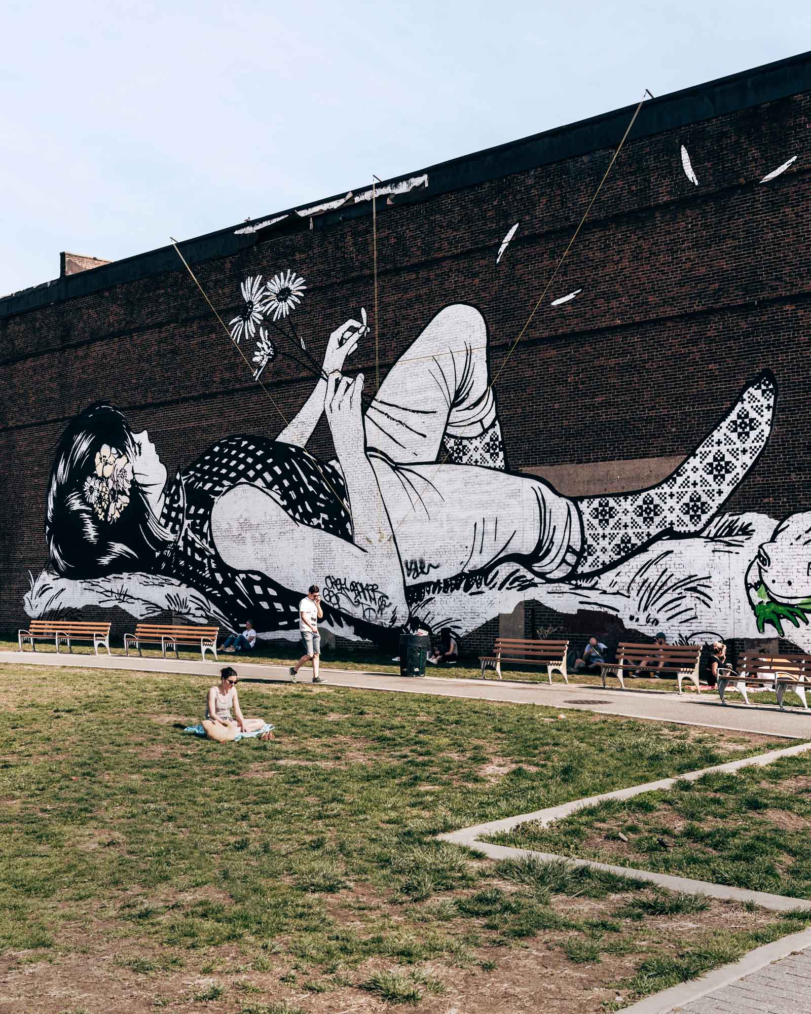 A park near One Blue Slip in Greenpoint Landing in Brooklyn, New York.