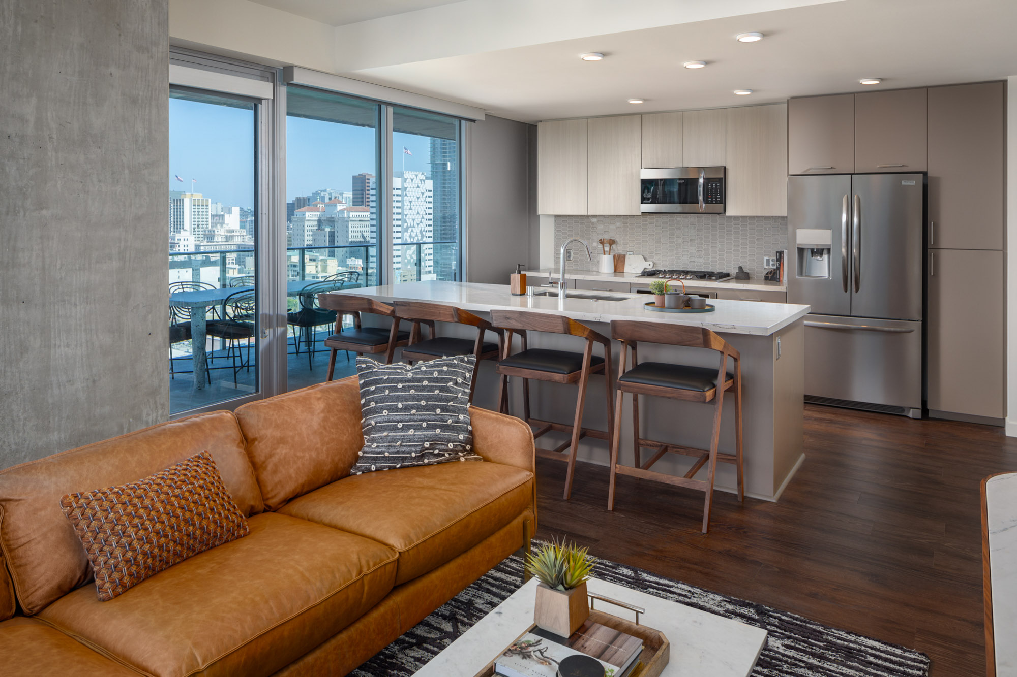 Living space at The Merian Apartments in San Diego, California.