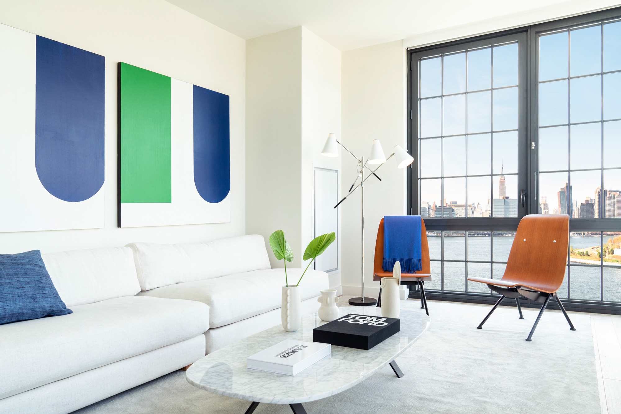 A living area in One Blue Slip in Greenpoint Landing in Brooklyn, New York.