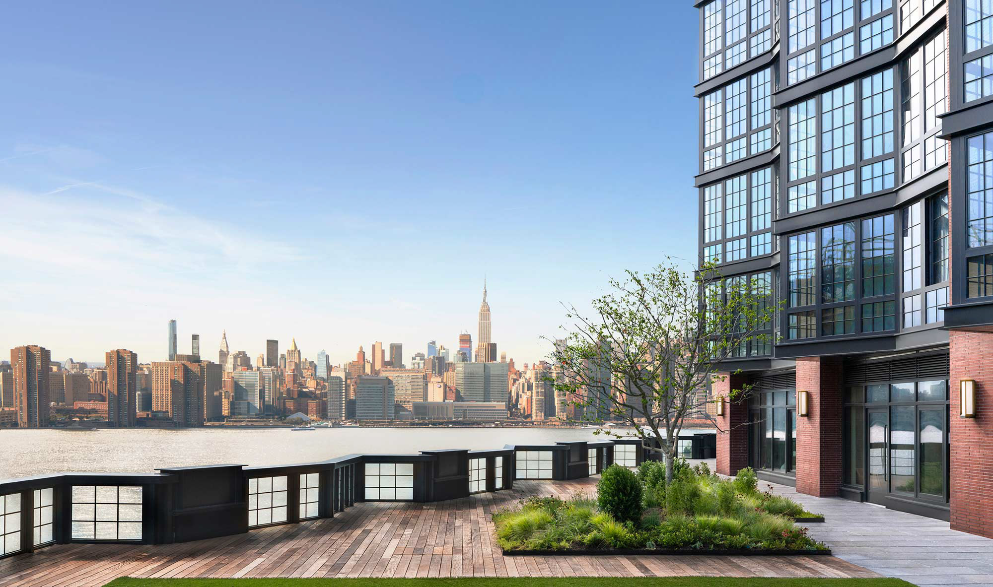 The terrace at One Blue Slip in Greenpoint Landing in Brooklyn, New York.