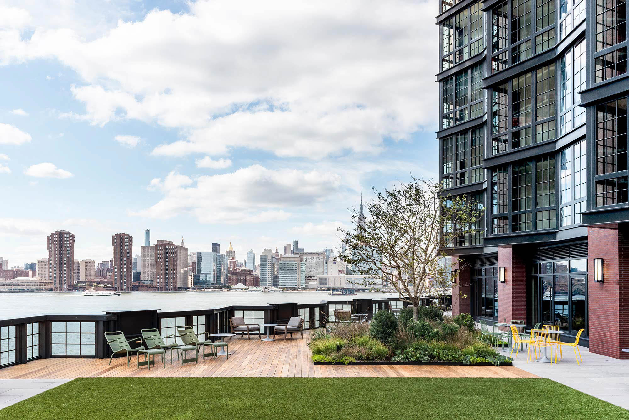 The terrace at One Blue Slip in Greenpoint Landing in Brooklyn, New York.