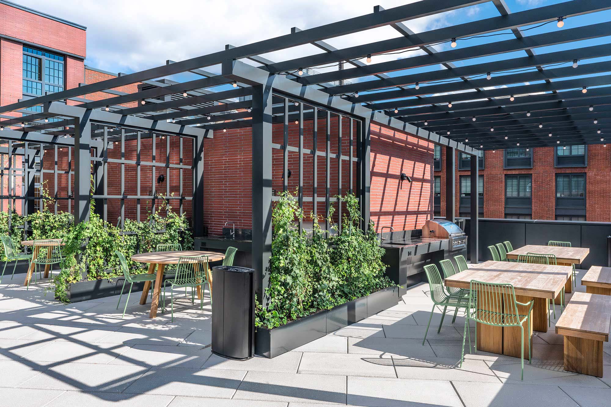 The terrace at One Blue Slip in Greenpoint Landing in Brooklyn, New York.