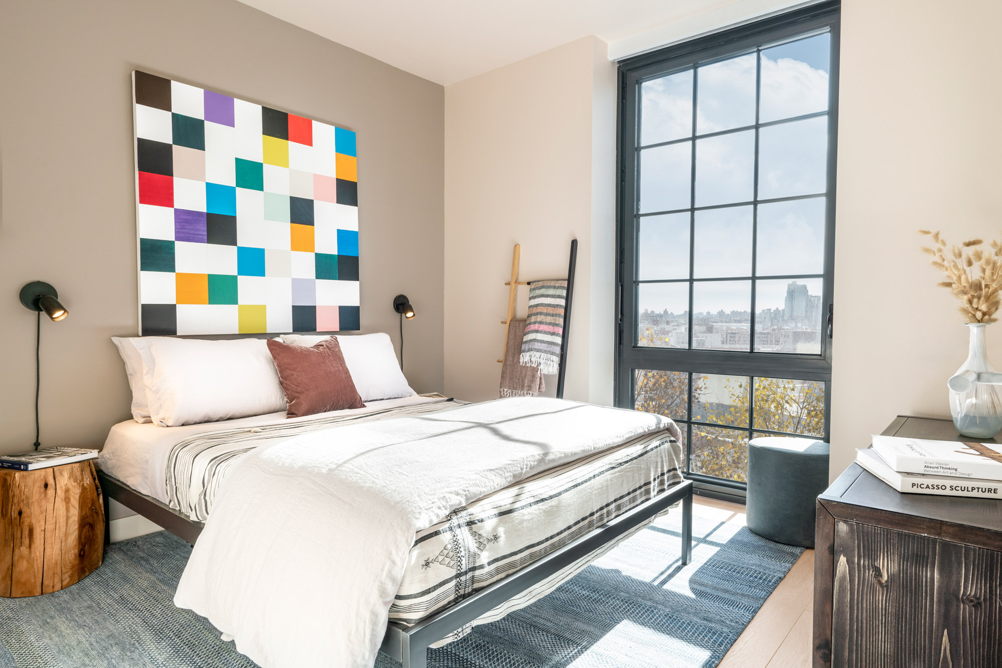 A bedroom in One Blue Slip in Greenpoint Landing in Brooklyn, New York.