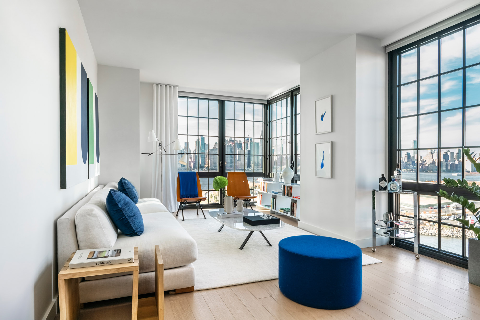 A living area in One Blue Slip in Greenpoint Landing in Brooklyn, New York.