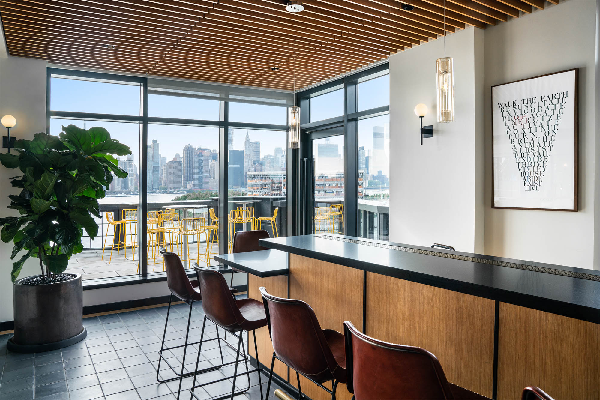 The bar at One Blue Slip in Greenpoint Landing in Brooklyn, New York.