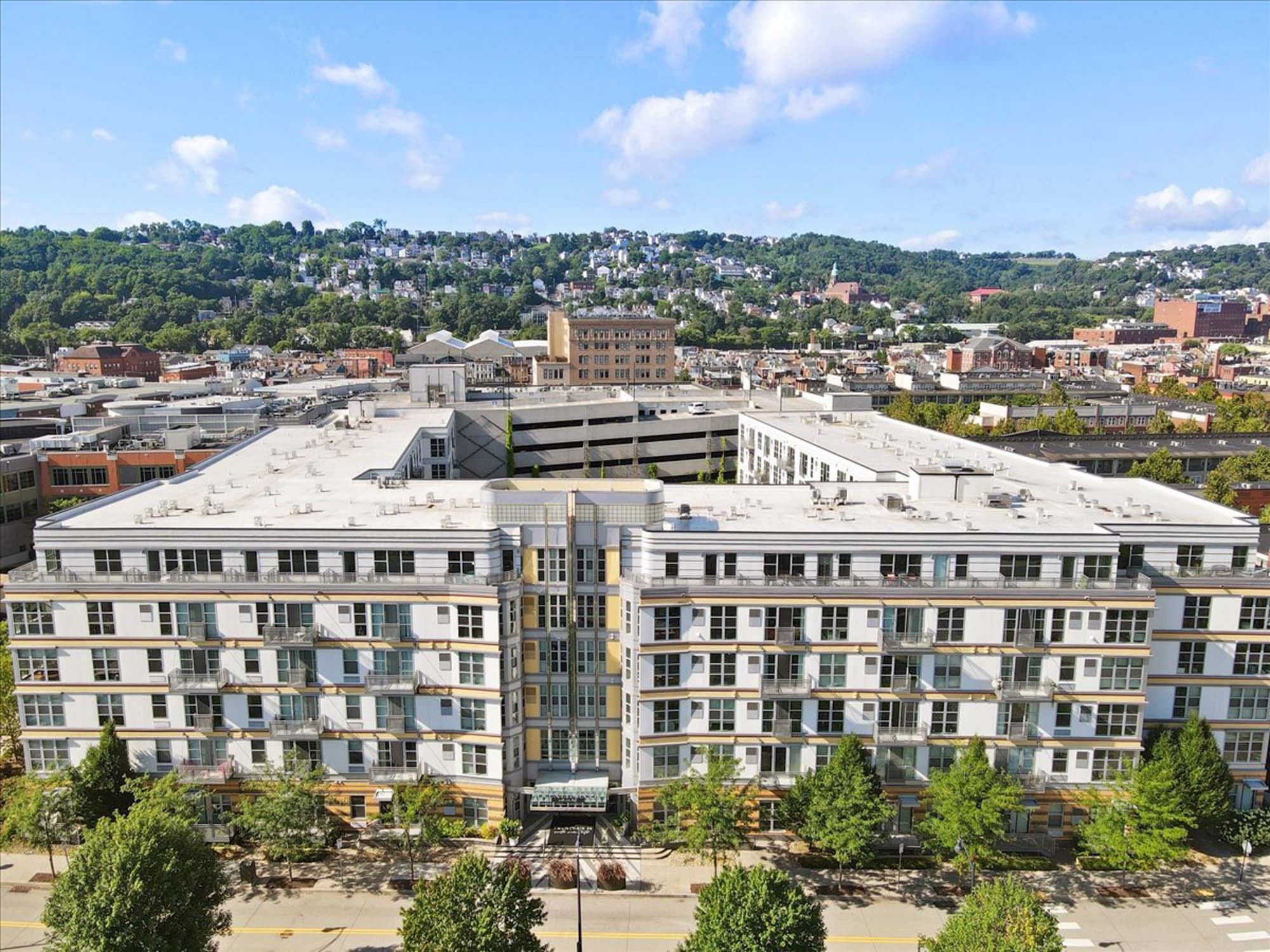 The exterior of 2626 South Side Flats apartments in Pittsburg, Pennsylvania.