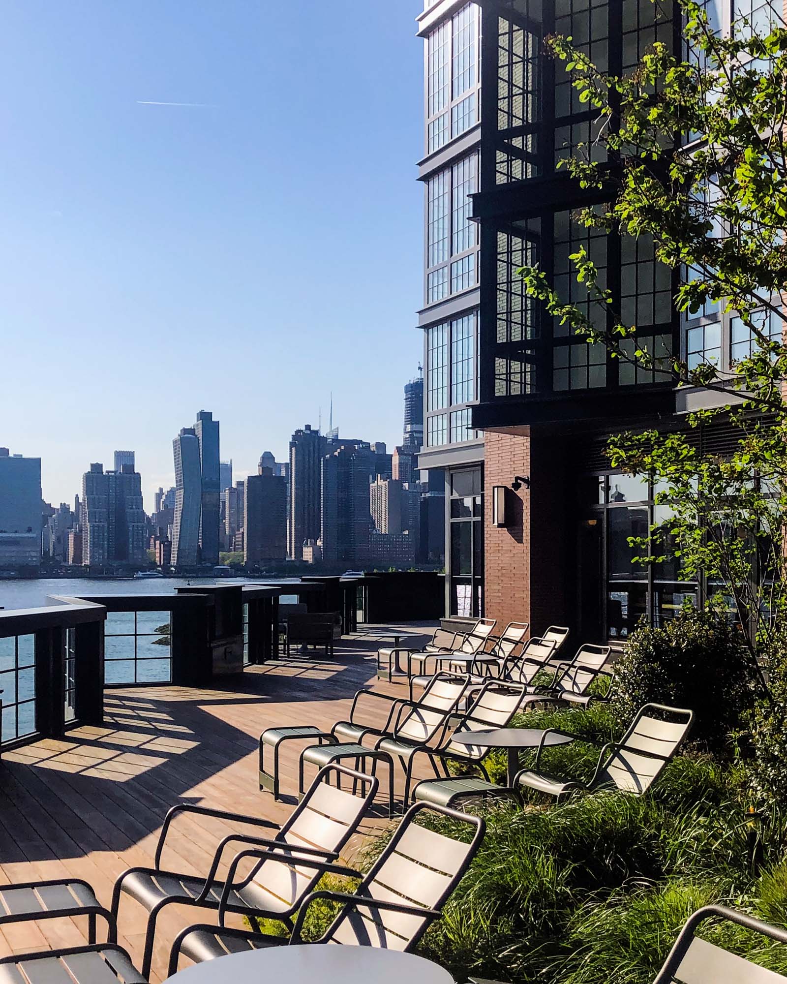 The terrace at One Blue Slip in Greenpoint Landing in Brooklyn, New York.