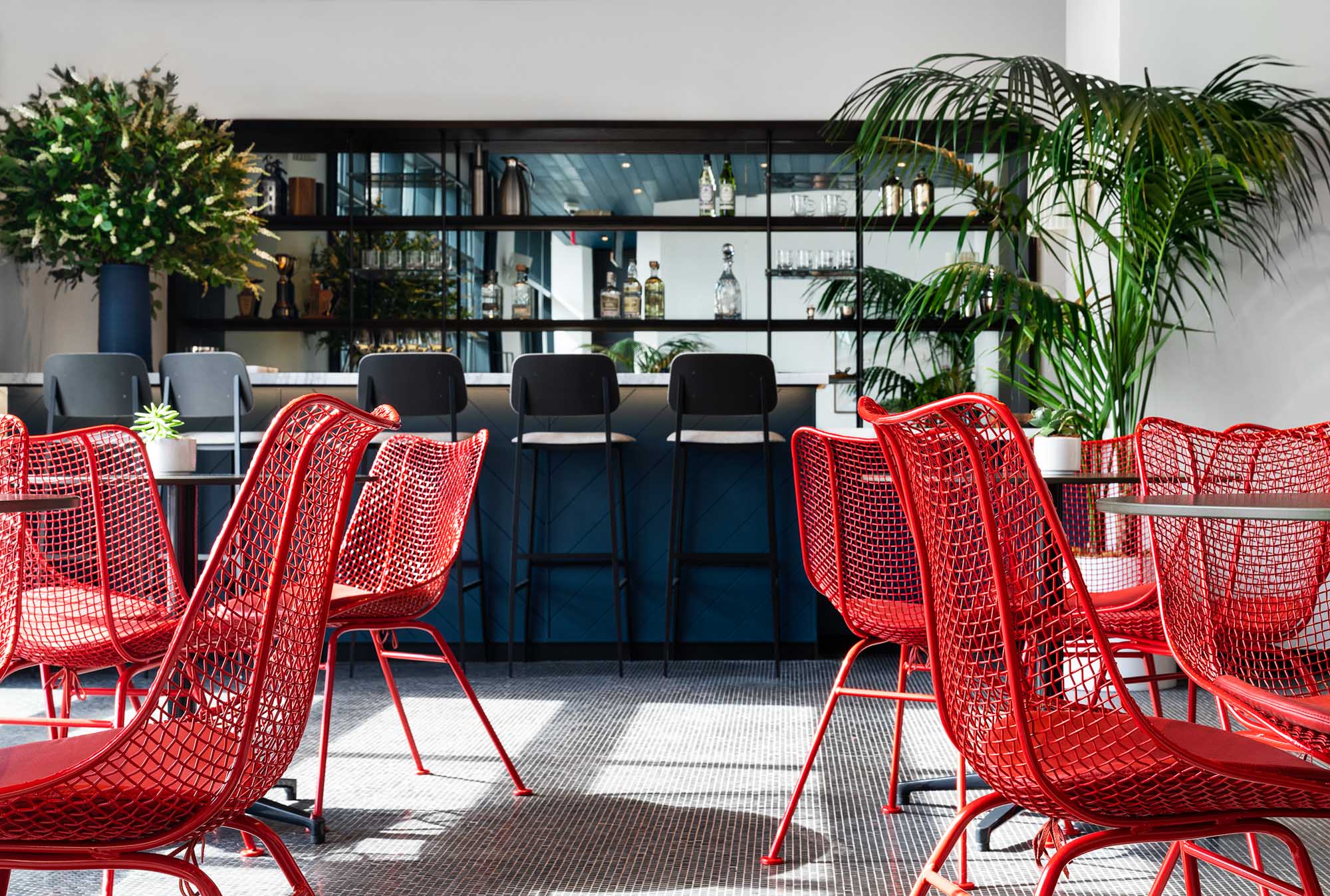 The pool bar at Two Blue Slip apartments in Greenpoint, Brooklyn, New York.