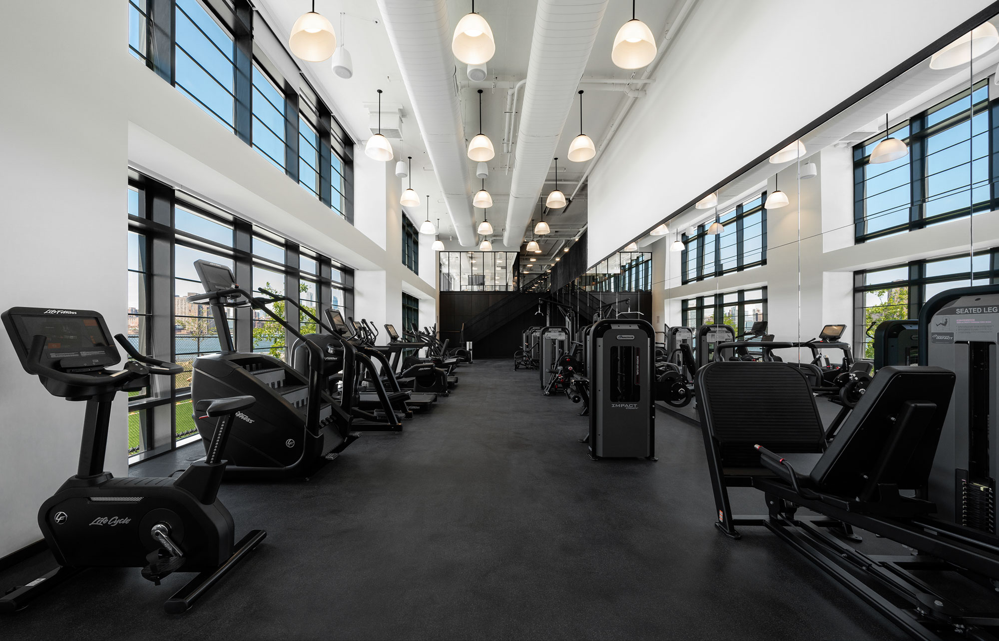 The fitness center at Two Blue Slip apartments in Greenpoint, Brooklyn, New York.