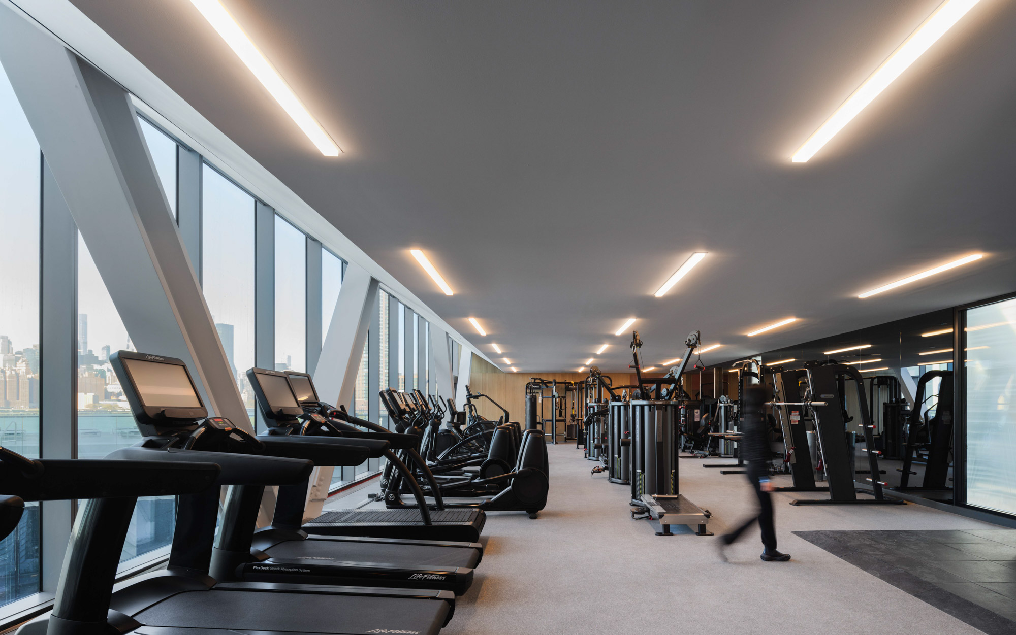 The fitness center at Eagle + West apartments in Greenpoint Landing in Brooklyn, New York.