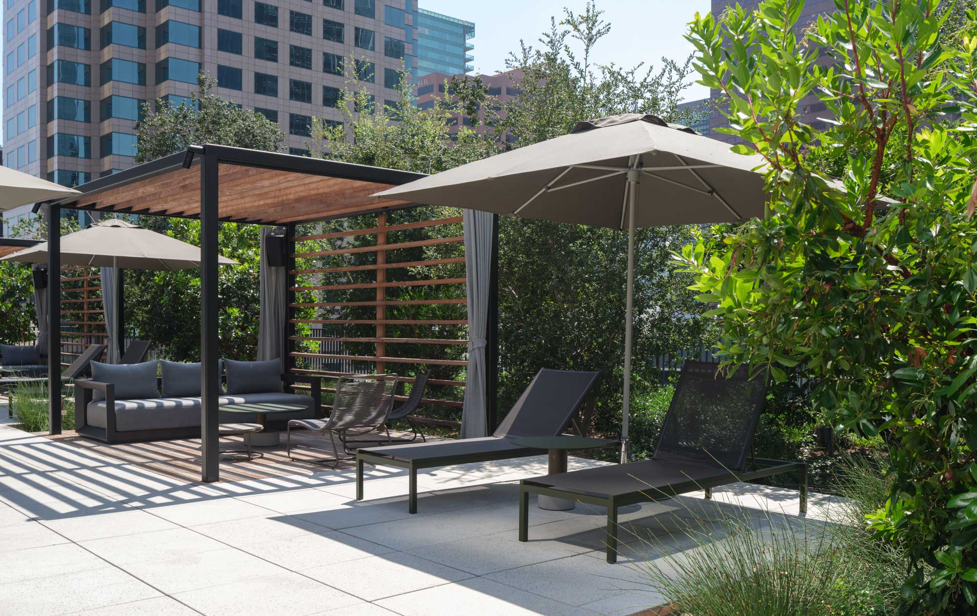 The outdoor lounge at Beaudry apartments in downtown Los Angeles.