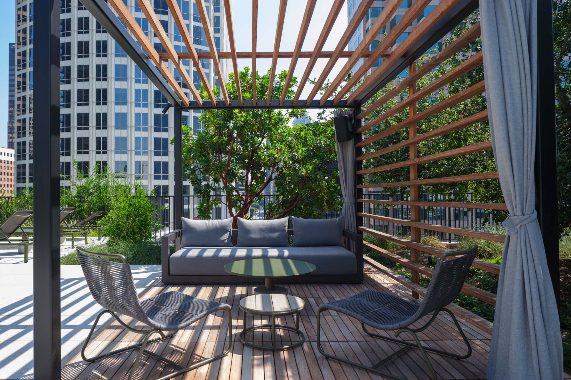 The outdoor lounge at Beaudry apartments in downtown Los Angeles.