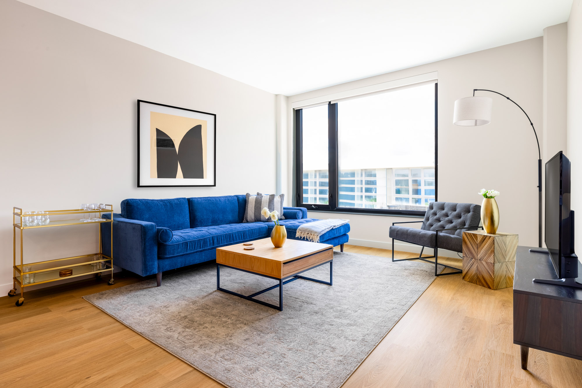 The living area in a Vela apartment in The Yards in Washington, DC.