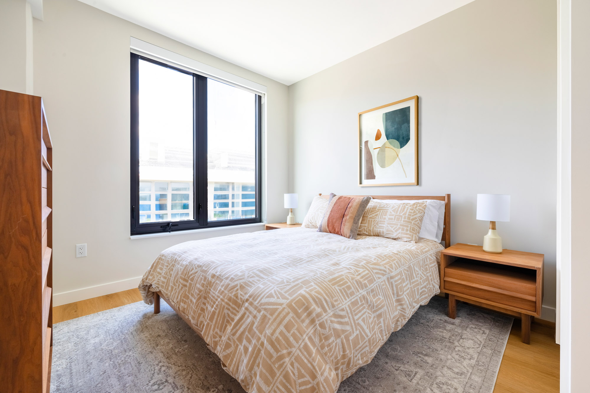 The bedroom in a Vela apartment in The Yards in Washington, DC.