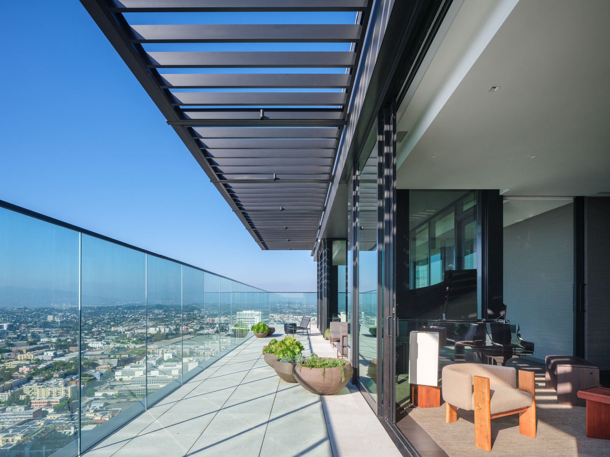 The sunset terrace at Beaudry apartments in downtown Los Angeles.