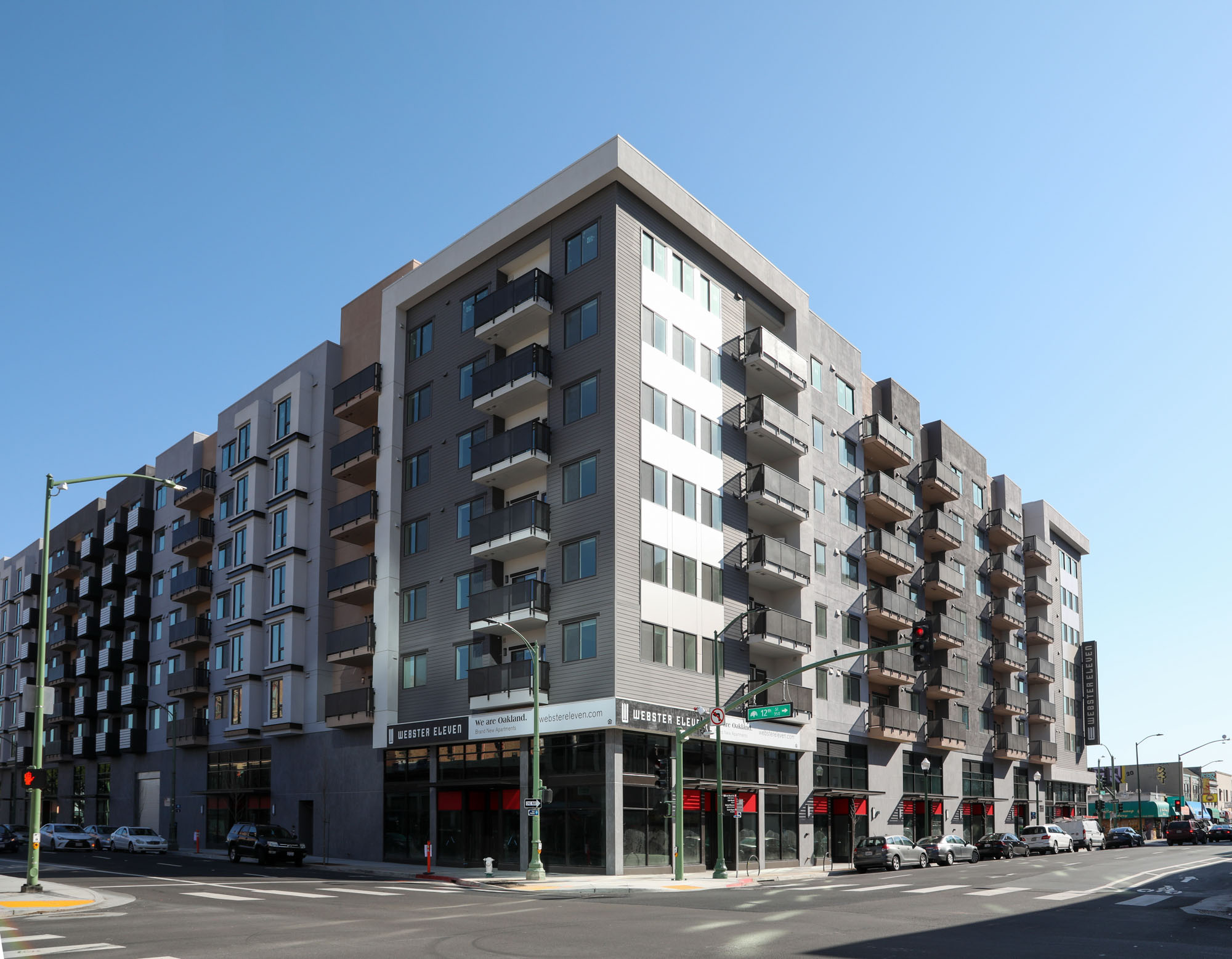 The exterior of Webster Eleven apartments in East Bay, San Francisco.