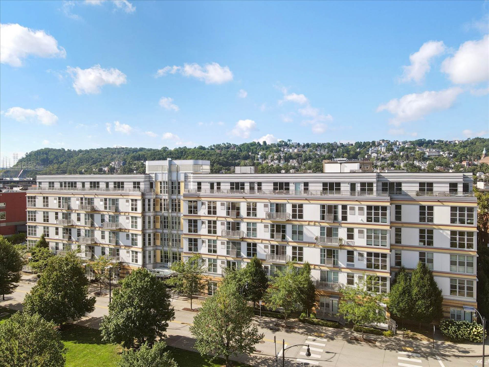 The exterior of 2626 South Side Flats apartments in Pittsburg, Pennsylvania.