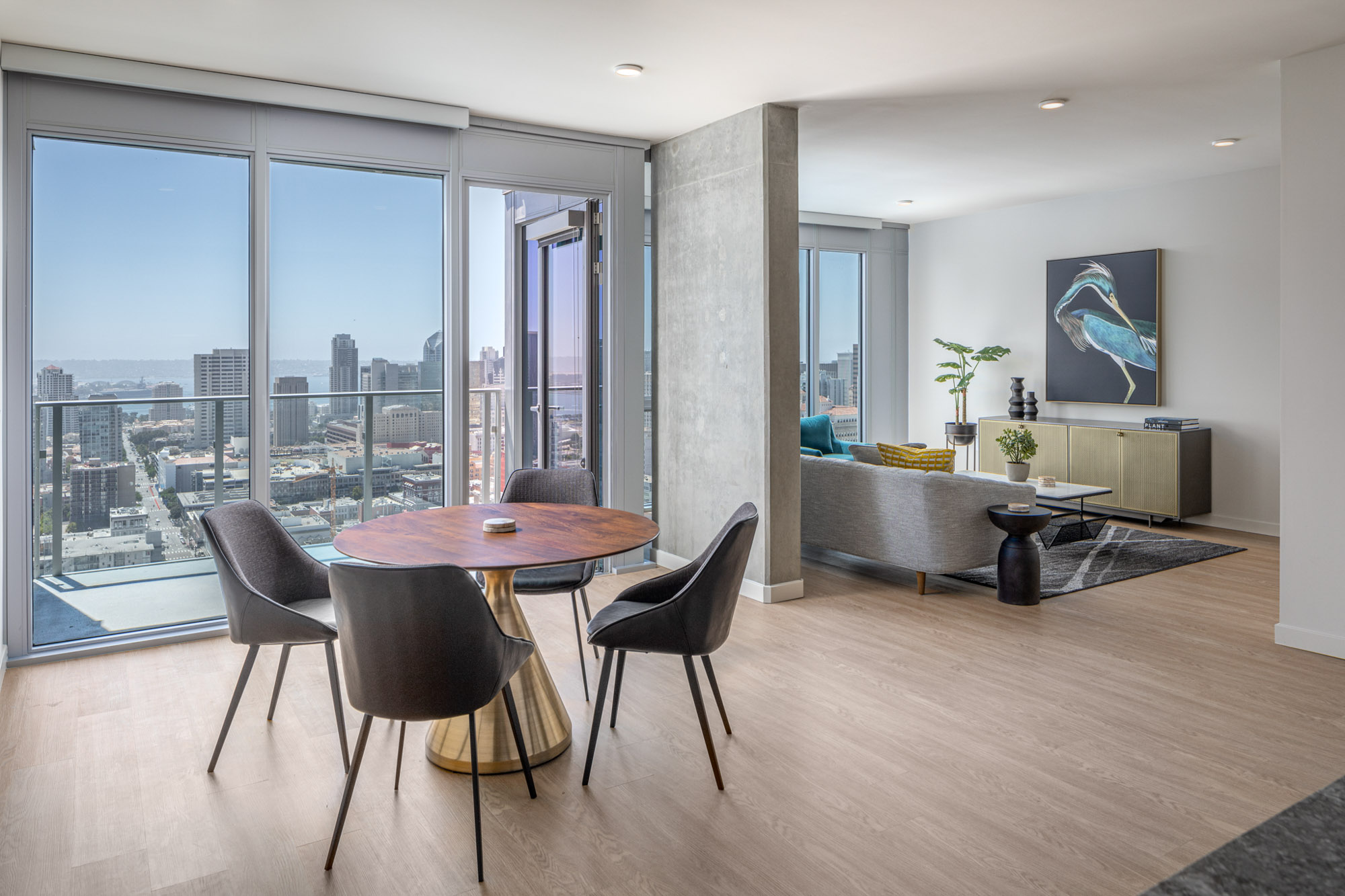 Living space at The Merian Apartments in San Diego, California.