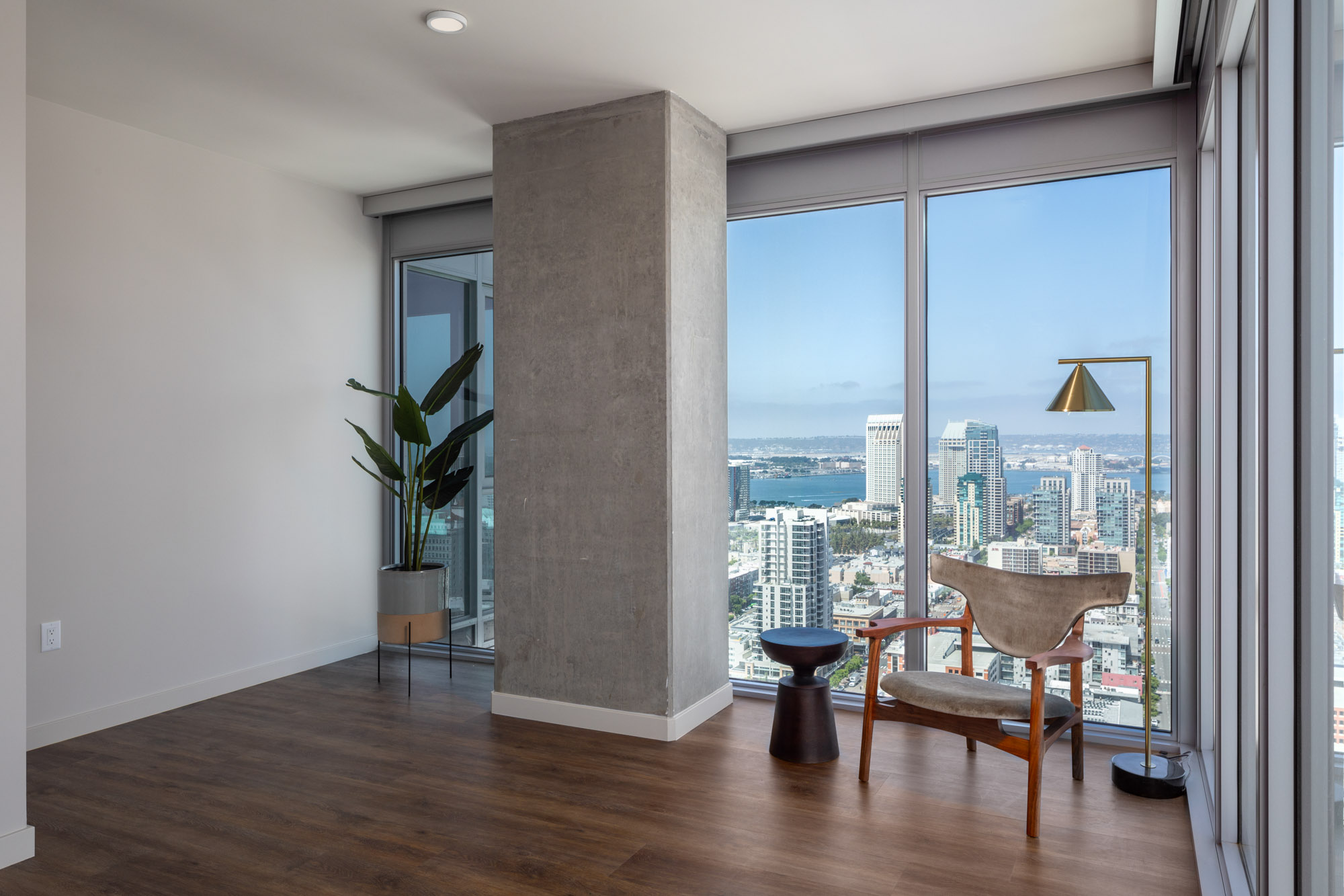 Bedroom space at The Merian Apartments in San Diego, California.