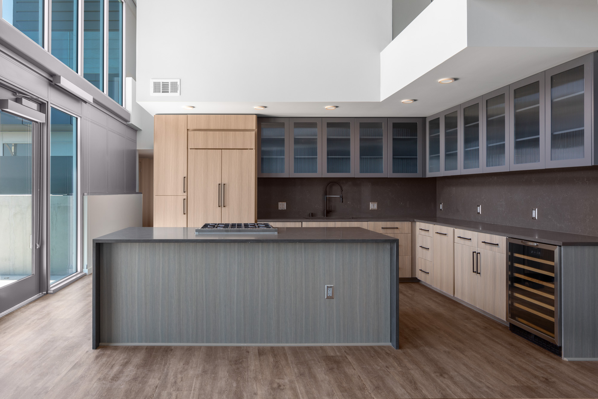 Kitchen space at The Merian Apartments in San Diego, California.