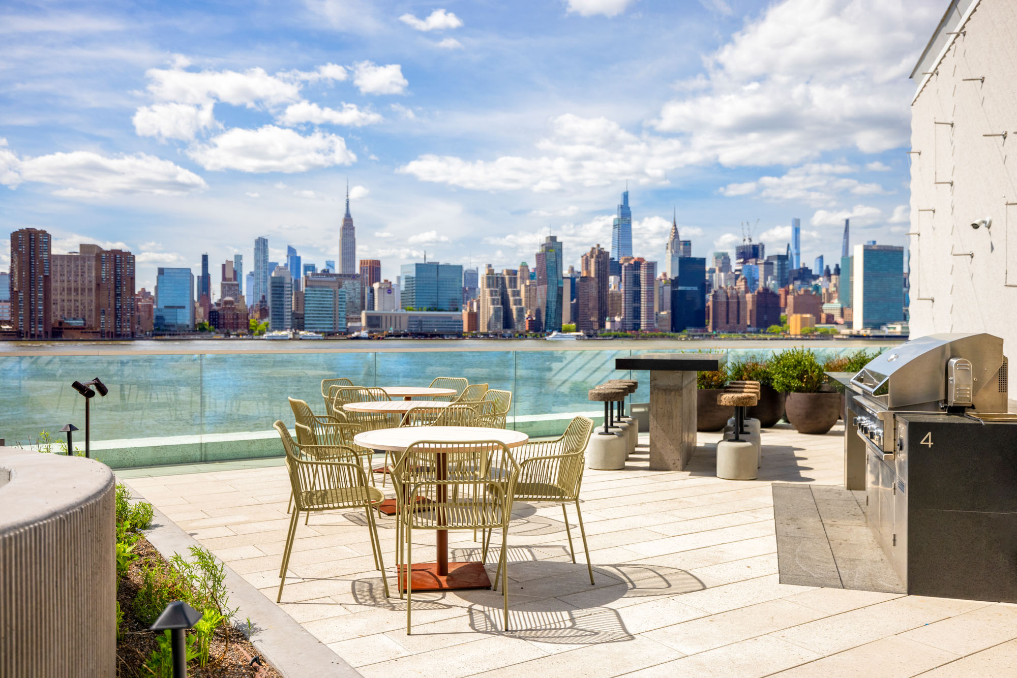 The central terrace at Eagle + West apartments in Greenpoint Landing in Brooklyn, New York.