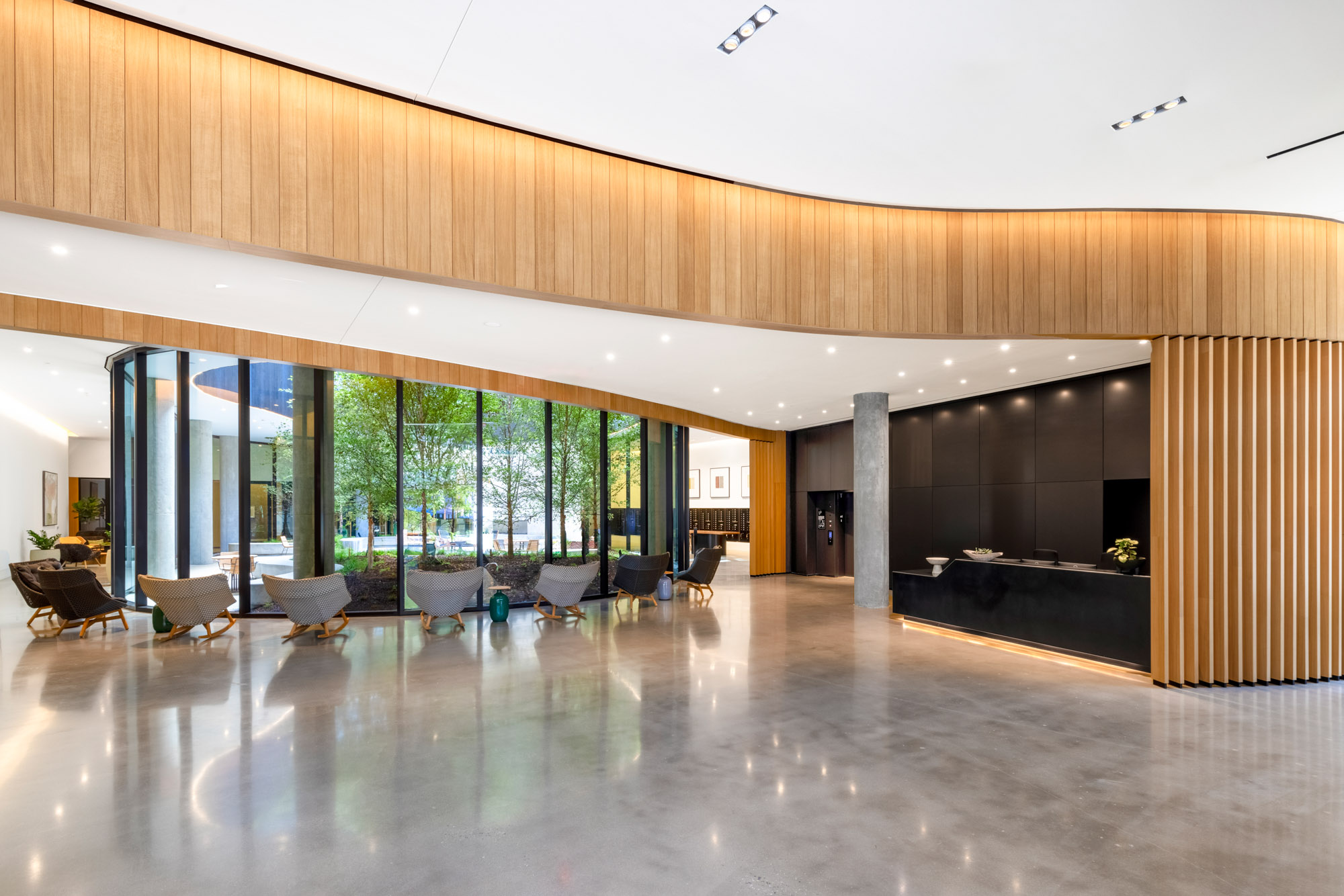 The lobby at Vela apartments in The Yards in Washington, DC.