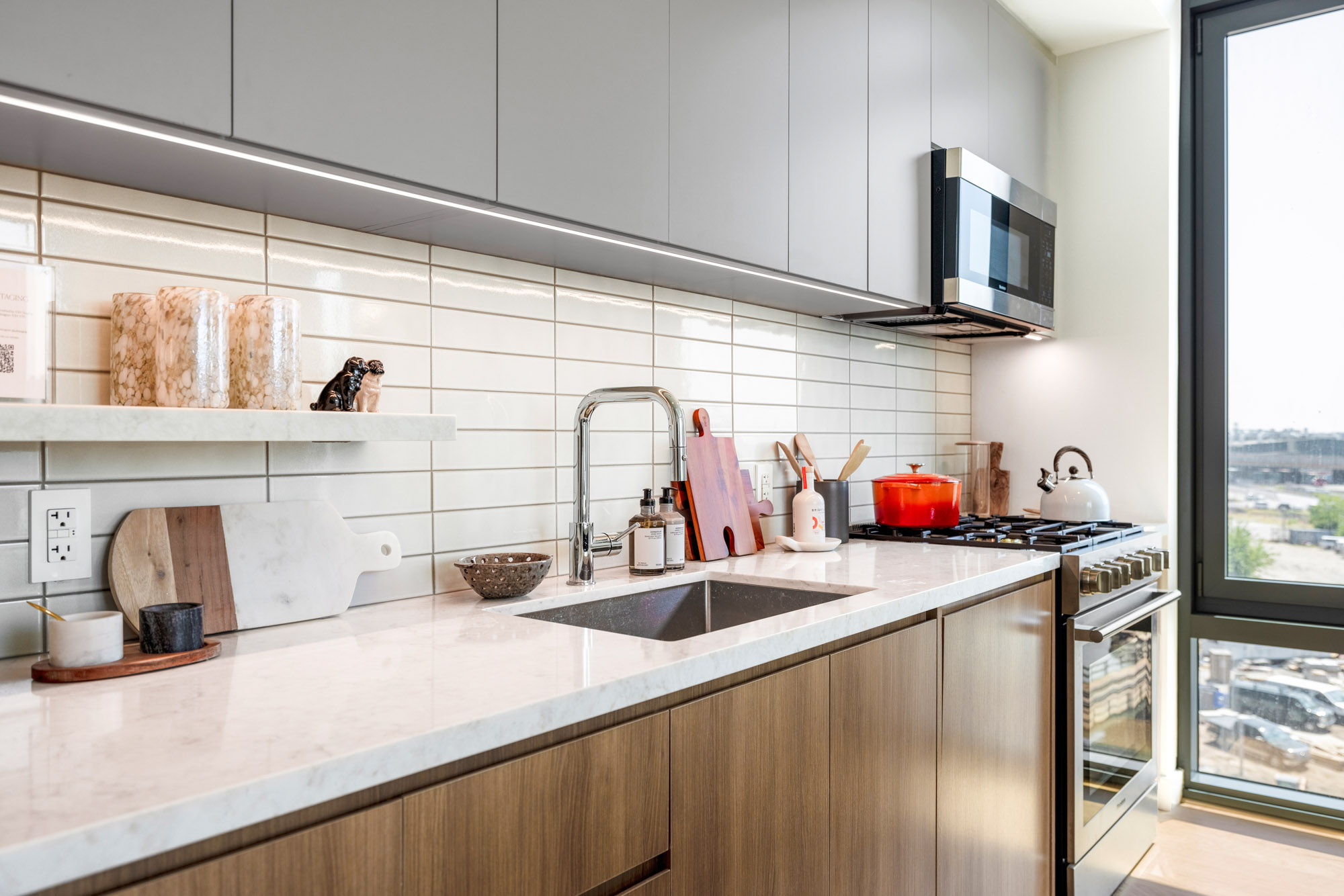 A kitchen at Lincoln at Bankside in the Bronx, NY.